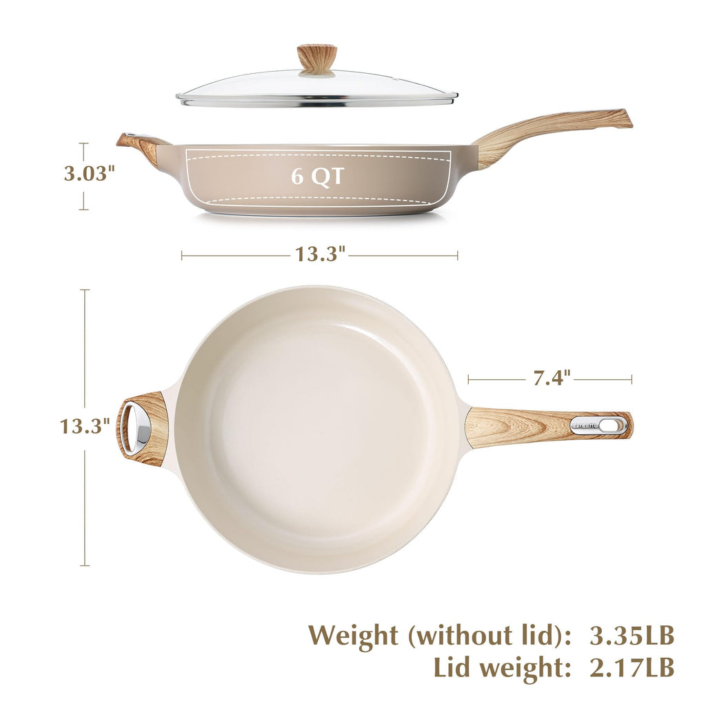 SENSARTE Ceramic Nonstick Frying Pan Skillet with Lid, 12 Inch Large Deep Frying Pan, 5 Qt Saute Pan, Induction Pan, Healthy Non Toxic Cooking Pan with Helper Handle, PFOA PFAS PTFE Free