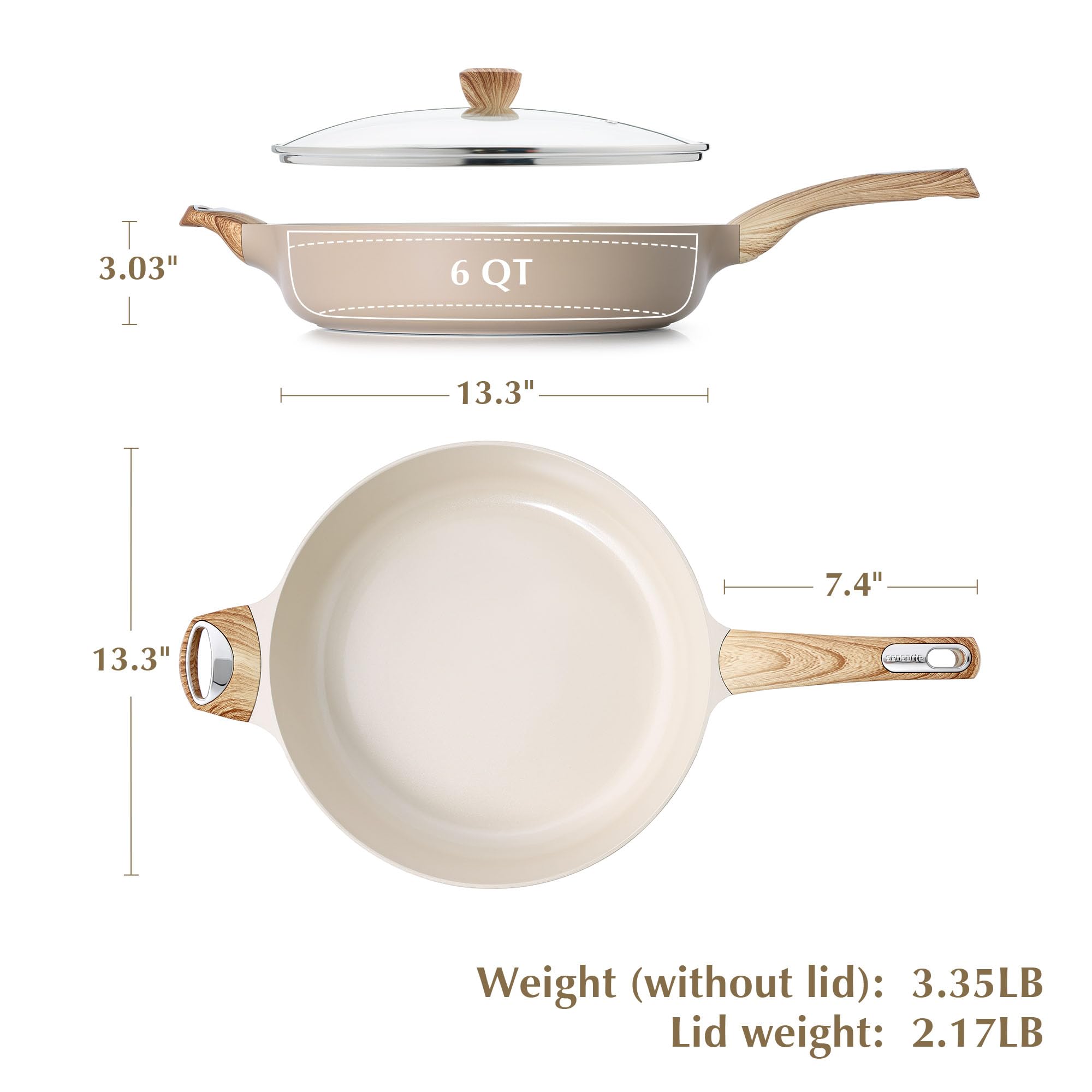 SENSARTE Ceramic Nonstick Frying Pan Skillet with Lid, 12 Inch Large Deep Frying Pan, 5 Qt Saute Pan, Induction Pan, Healthy Non Toxic Cooking Pan with Helper Handle, PFOA PFAS PTFE Free