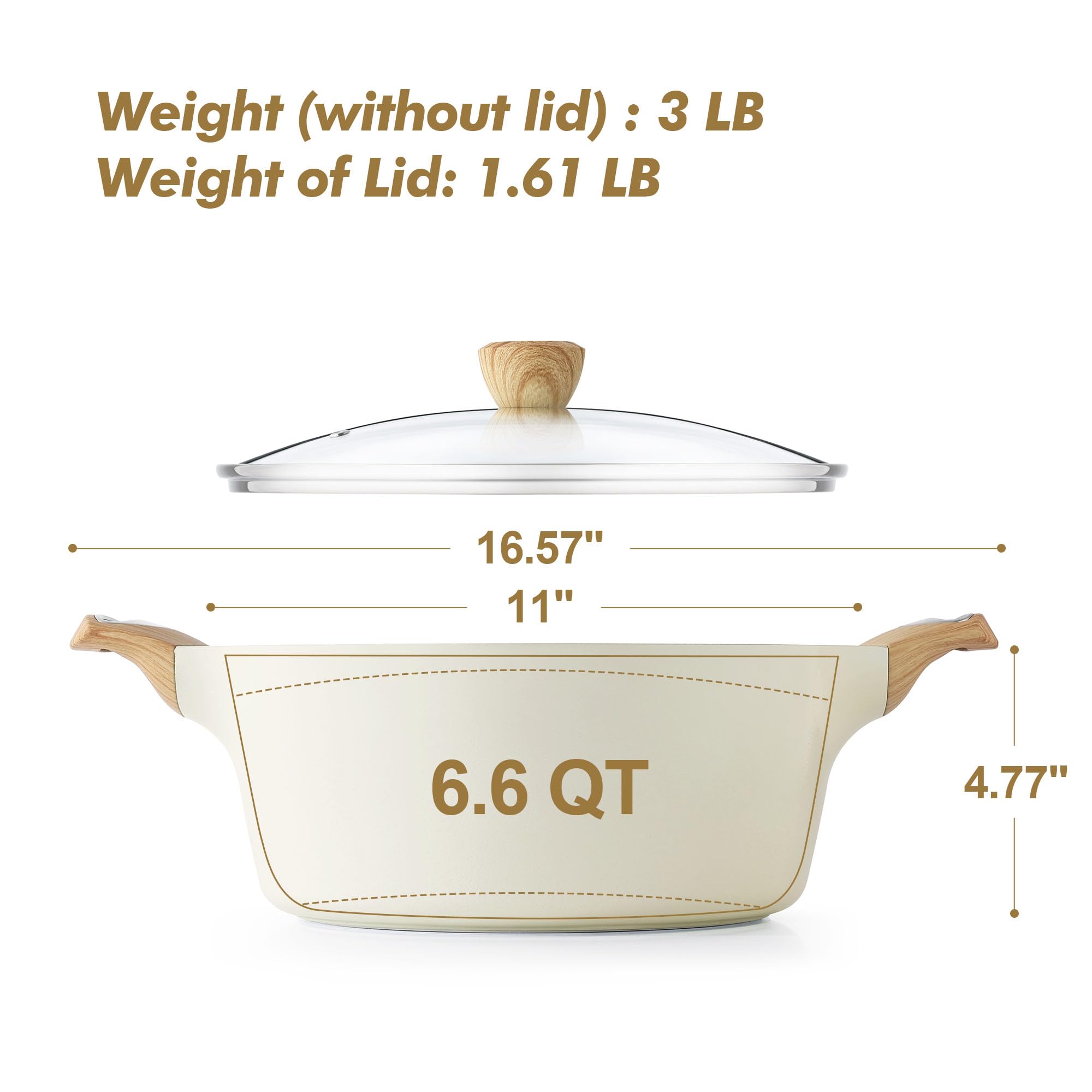 SENSARTE Nonstick Stock Pot with Lid, 2.6/4.5/6.6 QT Soup Pot Casserole Pot, Healthy Pasta Pot, Large Deep Cooking Pot, Big Sauce Pot Stew Pot, Induction Compatible, PFOA PFOS APEO Free, Black