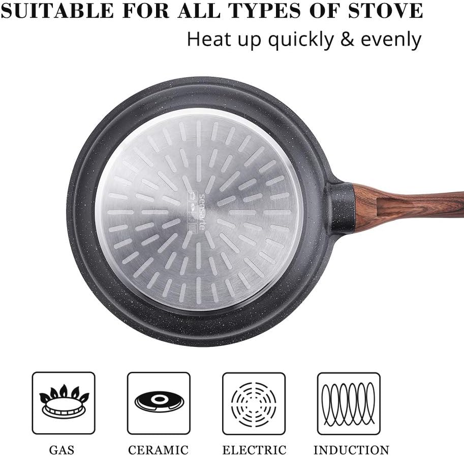 SENSARTE Nonstick Frying Pan Skillet, Swiss Granite Coating Omelette Pan, Healthy Stone Cookware Chef's Pan, PFOA Free (9.5+11 Inch)
