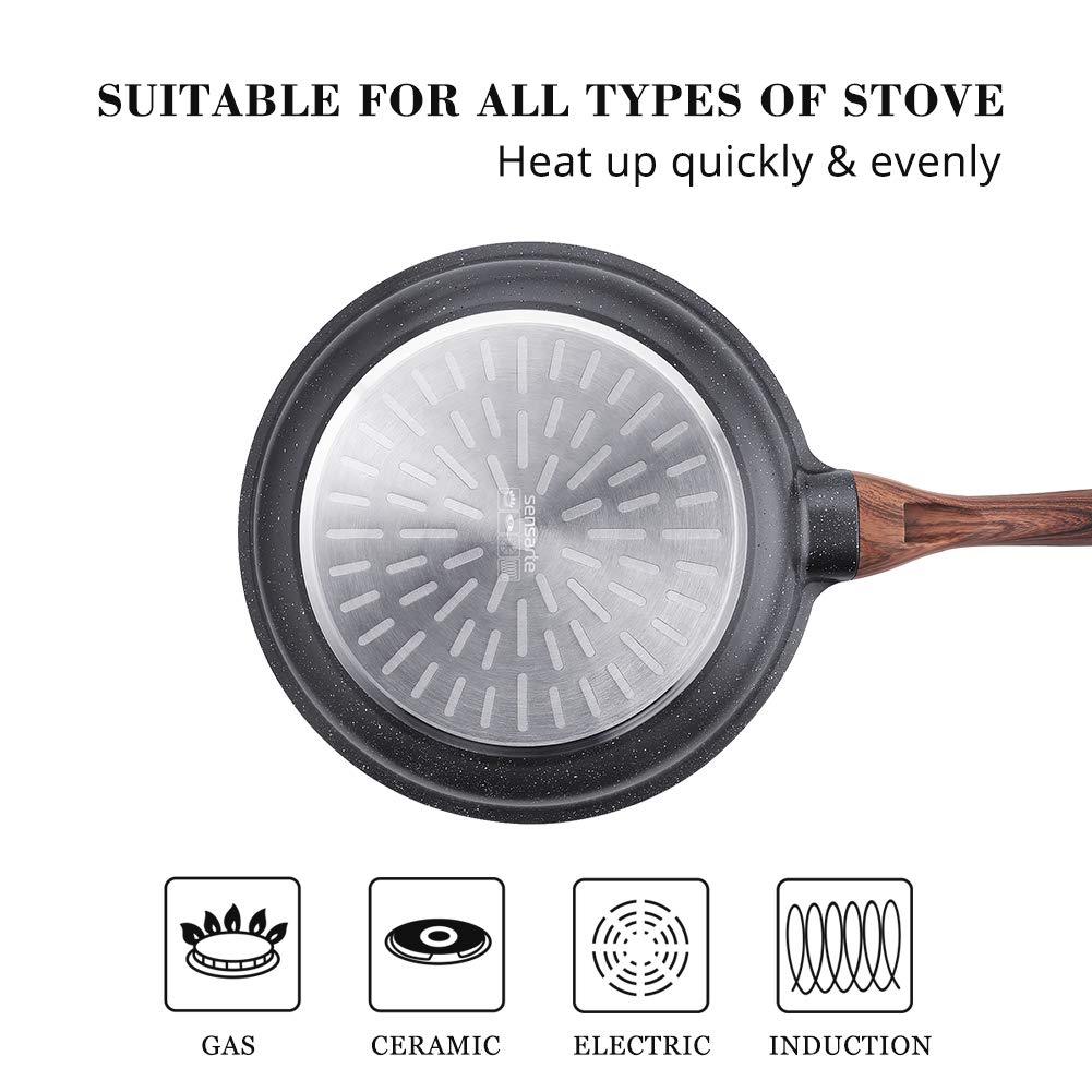 SENSARTE Nonstick Frying Pan Skillets, Swiss Granite Coating Omelette Pans, Healthy Cookware Chef's Pan, Free of Intentionally Added PFOA (8+11Inch with Lid)