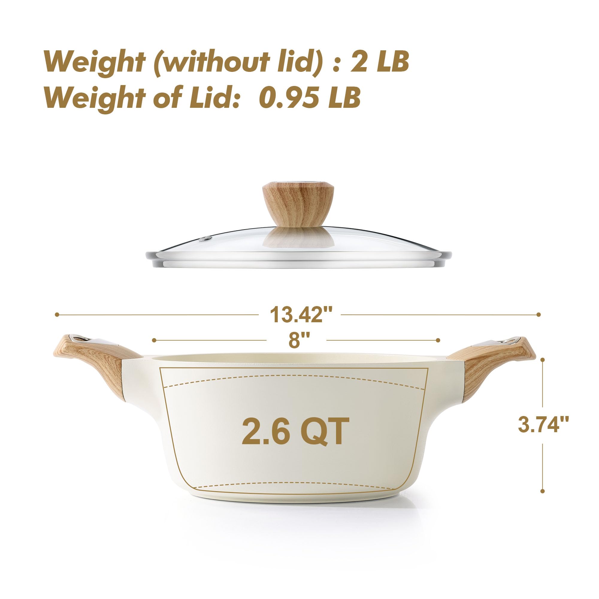 SENSARTE Nonstick Stock Pot with Lid, 2.6/4.5/6.6 QT Soup Pot Casserole Pot, Healthy Pasta Pot, Large Deep Cooking Pot, Big Sauce Pot Stew Pot, Induction Compatible, PFOA PFOS APEO Free, Black