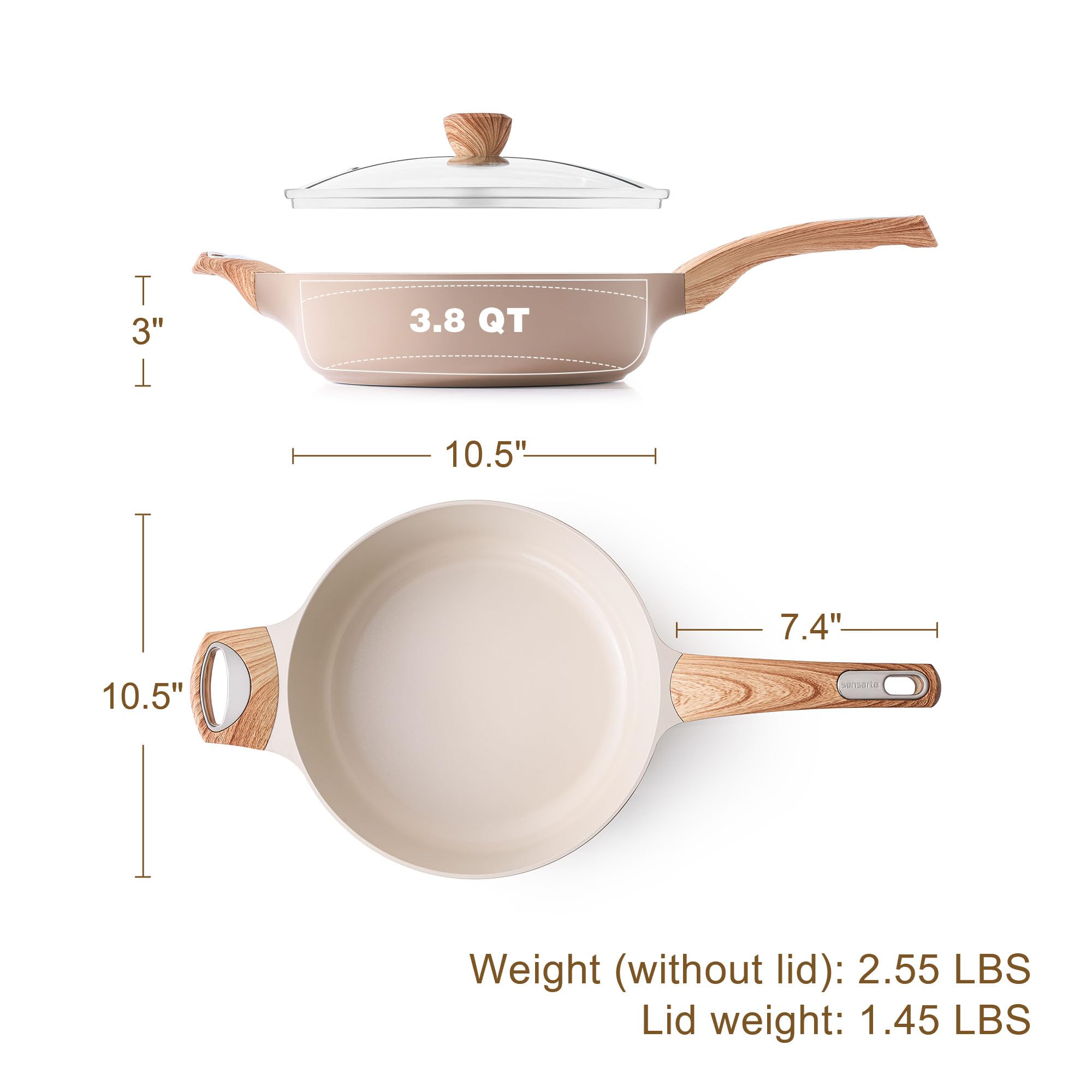 SENSARTE Ceramic Nonstick Frying Pan Skillet with Lid, 12 Inch Large Deep Frying Pan, 5 Qt Saute Pan, Induction Pan, Healthy Non Toxic Cooking Pan with Helper Handle, PFOA PFAS PTFE Free