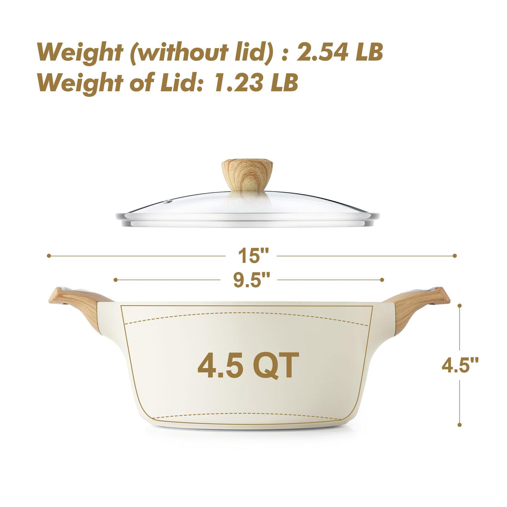 SENSARTE Nonstick Stock Pot with Lid, 2.6/4.5/6.6 QT Soup Pot Casserole Pot, Healthy Pasta Pot, Large Deep Cooking Pot, Big Sauce Pot Stew Pot, Induction Compatible, PFOA PFOS APEO Free, Black