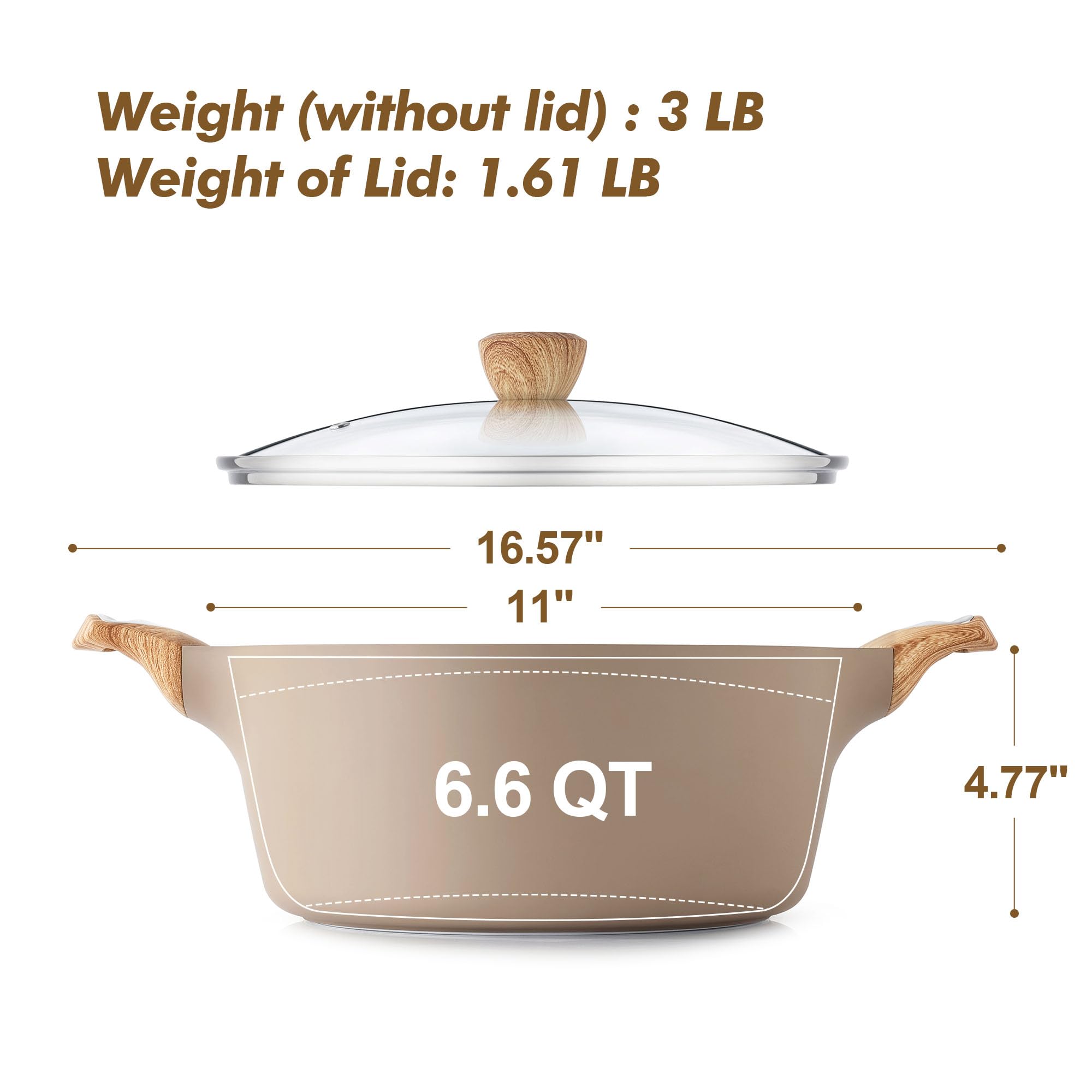 SENSARTE Nonstick Stock Pot with Lid, 2.6/4.5/6.6 QT Soup Pot Casserole Pot, Healthy Pasta Pot, Large Deep Cooking Pot, Big Sauce Pot Stew Pot, Induction Compatible, PFOA PFOS APEO Free, Black