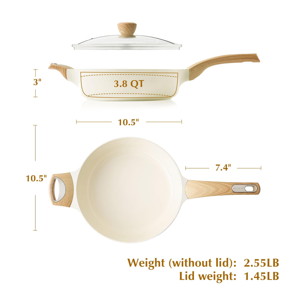 SENSARTE Ceramic Nonstick Frying Pan Skillet with Lid, 12 Inch Large Deep Frying Pan, 5 Qt Saute Pan, Induction Pan, Healthy Non Toxic Cooking Pan with Helper Handle, PFOA PFAS PTFE Free