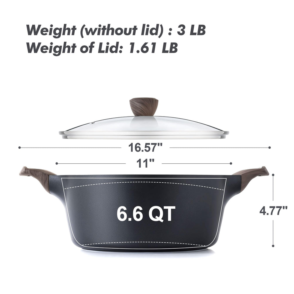 SENSARTE Nonstick Stock Pot with Lid, 2.6/4.5/6.6 QT Soup Pot Casserole Pot, Healthy Pasta Pot, Large Deep Cooking Pot, Big Sauce Pot Stew Pot, Induction Compatible, PFOA PFOS APEO Free, Black