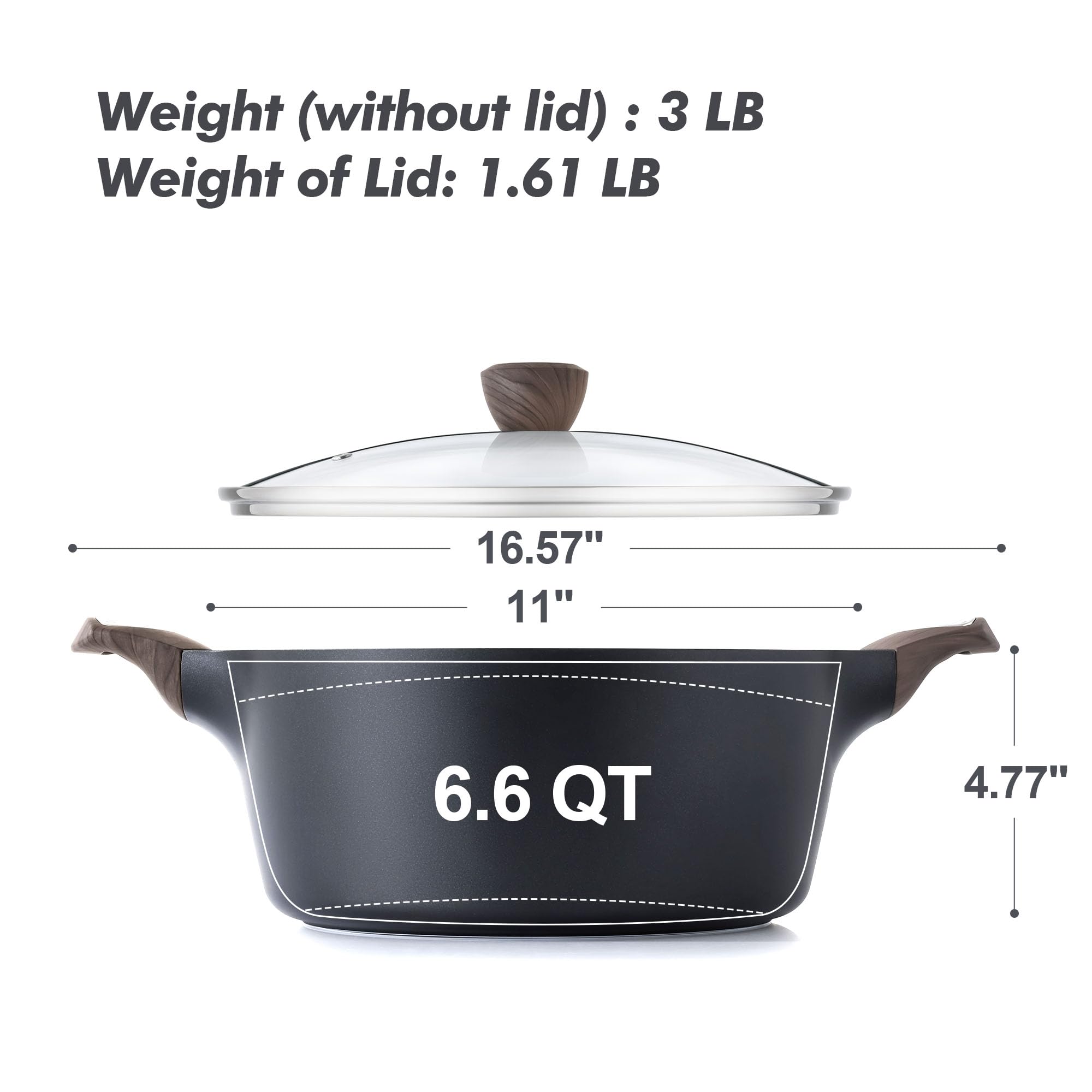 SENSARTE Nonstick Stock Pot with Lid, 2.6/4.5/6.6 QT Soup Pot Casserole Pot, Healthy Pasta Pot, Large Deep Cooking Pot, Big Sauce Pot Stew Pot, Induction Compatible, PFOA PFOS APEO Free, Black