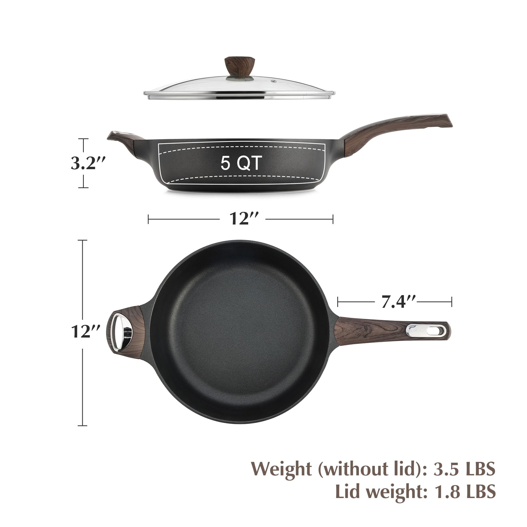 SENSARTE Ceramic Nonstick Frying Pan Skillet with Lid, 12 Inch Large Deep Frying Pan, 5 Qt Saute Pan, Induction Pan, Healthy Non Toxic Cooking Pan with Helper Handle, PFOA PFAS PTFE Free