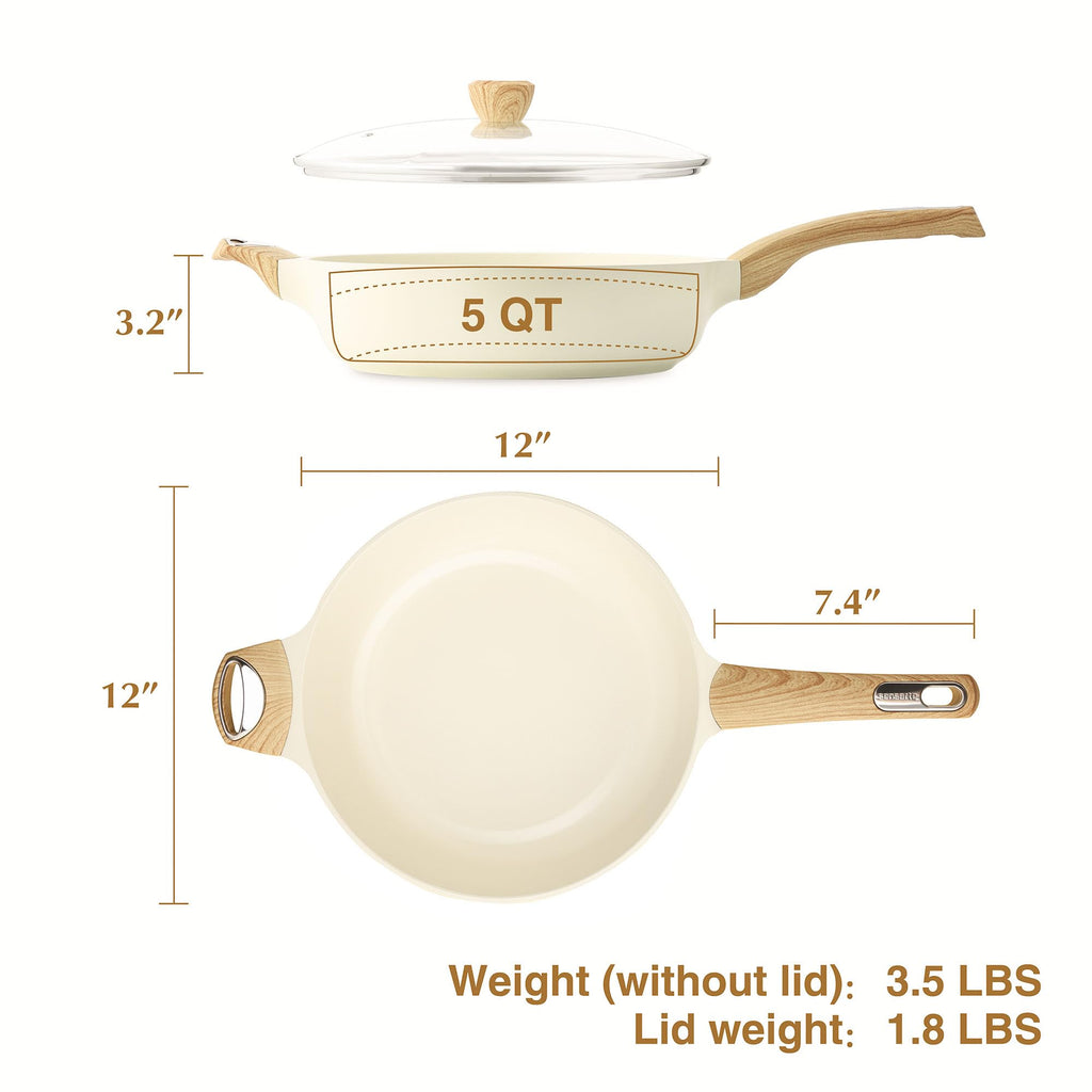 SENSARTE Ceramic Nonstick Frying Pan Skillet with Lid, 12 Inch Large Deep Frying Pan, 5 Qt Saute Pan, Induction Pan, Healthy Non Toxic Cooking Pan with Helper Handle, PFOA PFAS PTFE Free