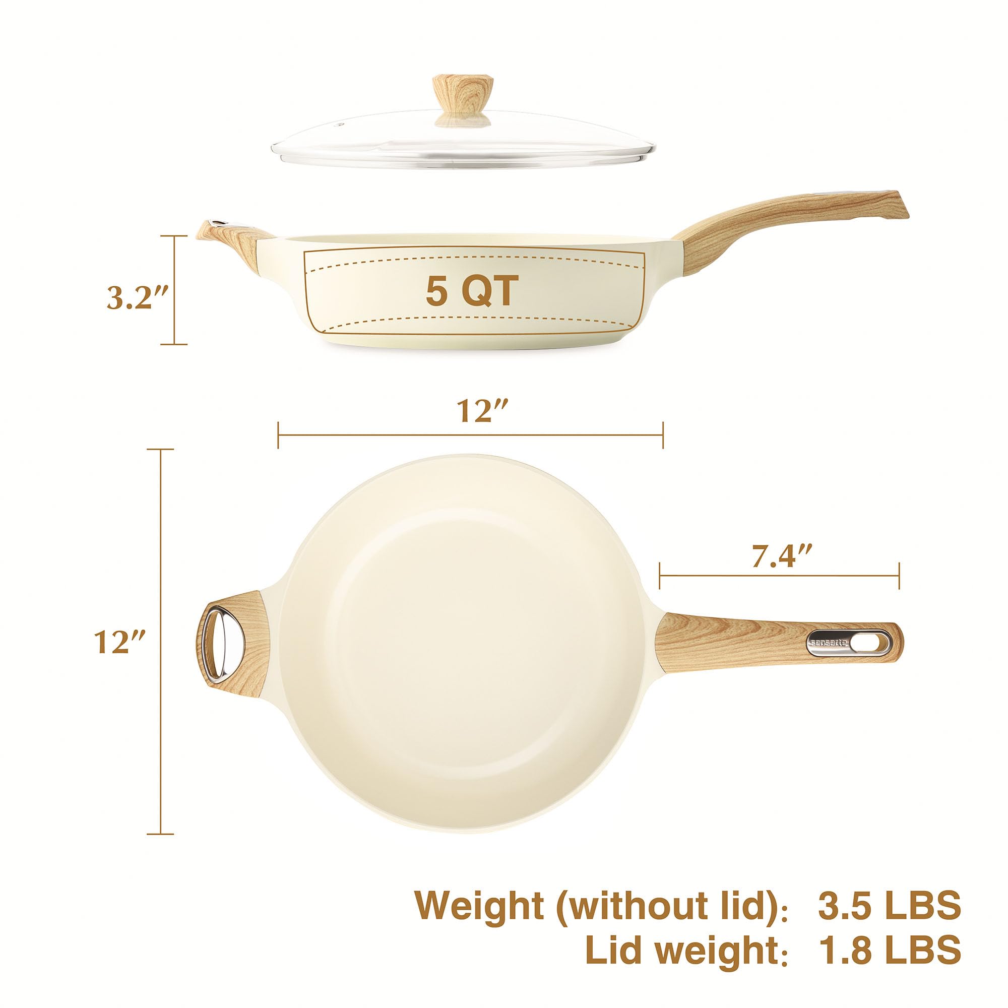 SENSARTE Ceramic Nonstick Frying Pan Skillet with Lid, 12 Inch Large Deep Frying Pan, 5 Qt Saute Pan, Induction Pan, Healthy Non Toxic Cooking Pan with Helper Handle, PFOA PFAS PTFE Free