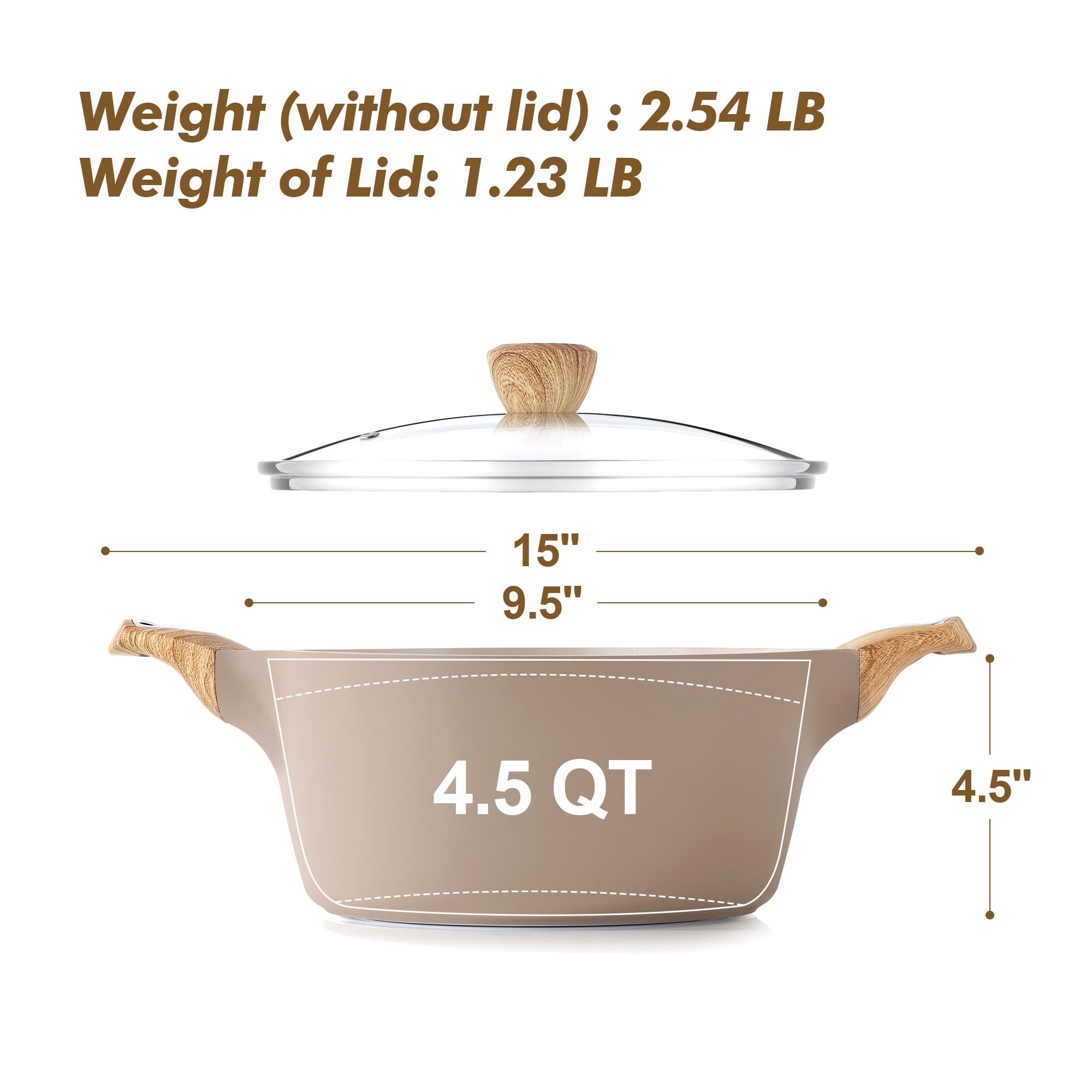 SENSARTE Nonstick Stock Pot with Lid, 2.6/4.5/6.6 QT Soup Pot Casserole Pot, Healthy Pasta Pot, Large Deep Cooking Pot, Big Sauce Pot Stew Pot, Induction Compatible, PFOA PFOS APEO Free, Black