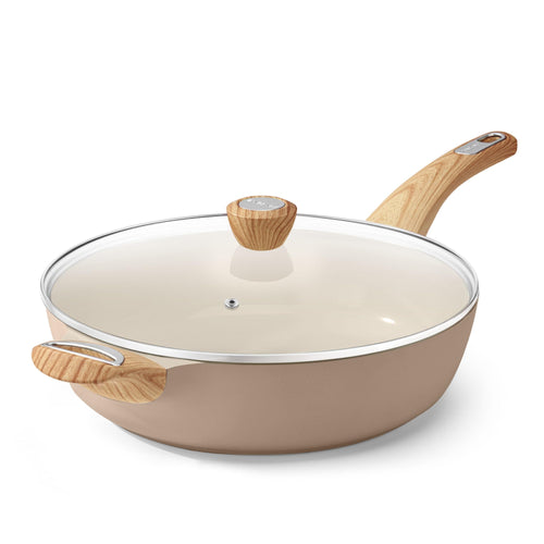 SENSARTE Ceramic Nonstick Frying Pan Skillet with Lid, 12 Inch Large Deep Frying Pan, 5 Qt Saute Pan, Induction Pan, Healthy Non Toxic Cooking Pan with Helper Handle, PFOA PFAS PTFE Free