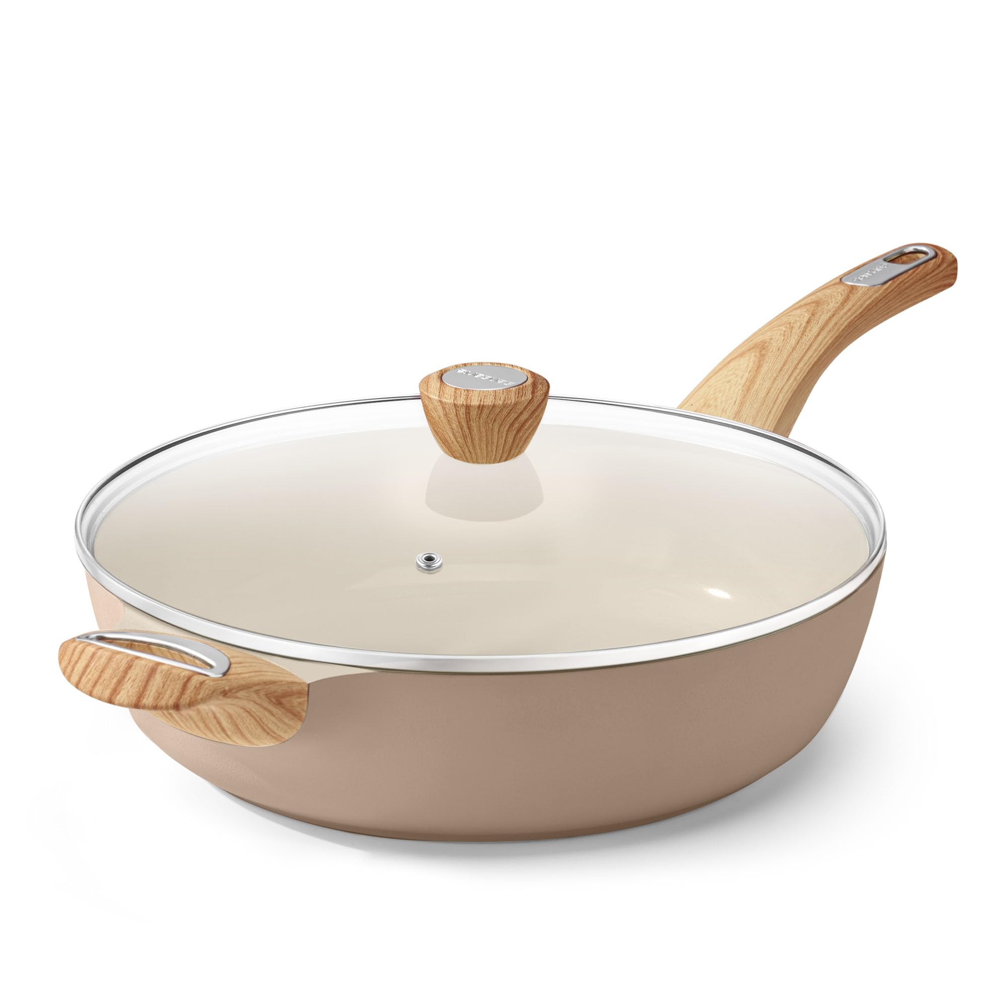 SENSARTE Ceramic Nonstick Frying Pan Skillet with Lid, 12 Inch Large Deep Frying Pan, 5 Qt Saute Pan, Induction Pan, Healthy Non Toxic Cooking Pan with Helper Handle, PFOA PFAS PTFE Free