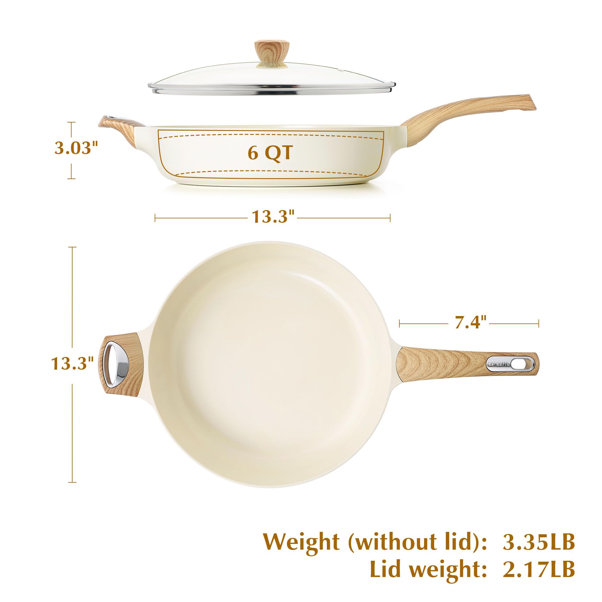 SENSARTE Ceramic Nonstick Frying Pan Skillet with Lid, 12 Inch Large Deep Frying Pan, 5 Qt Saute Pan, Induction Pan, Healthy Non Toxic Cooking Pan with Helper Handle, PFOA PFAS PTFE Free