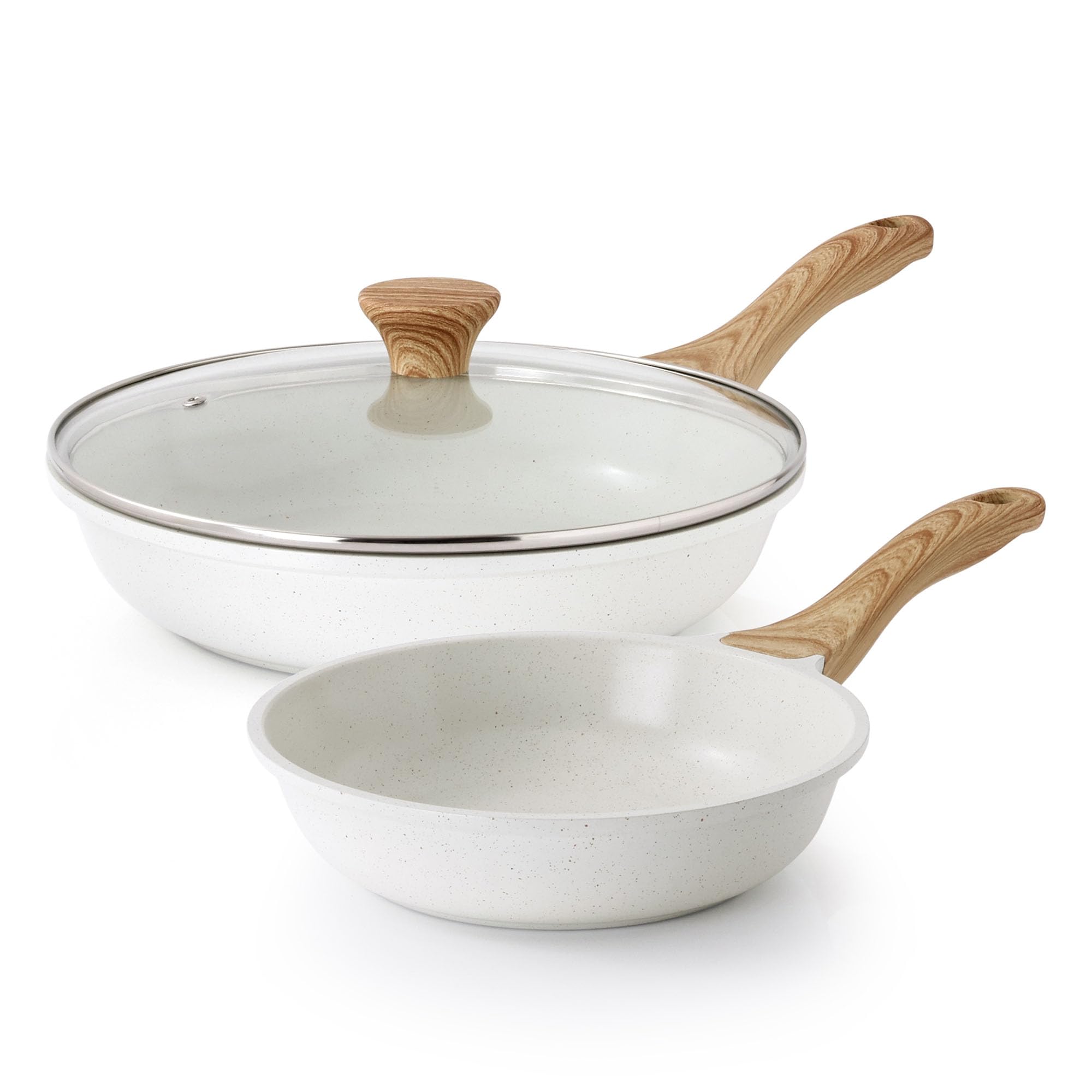 SENSARTE Nonstick Frying Pan Skillets, Swiss Granite Coating Omelette Pans, Healthy Cookware Chef's Pan, Free of Intentionally Added PFOA (8+11Inch with Lid)