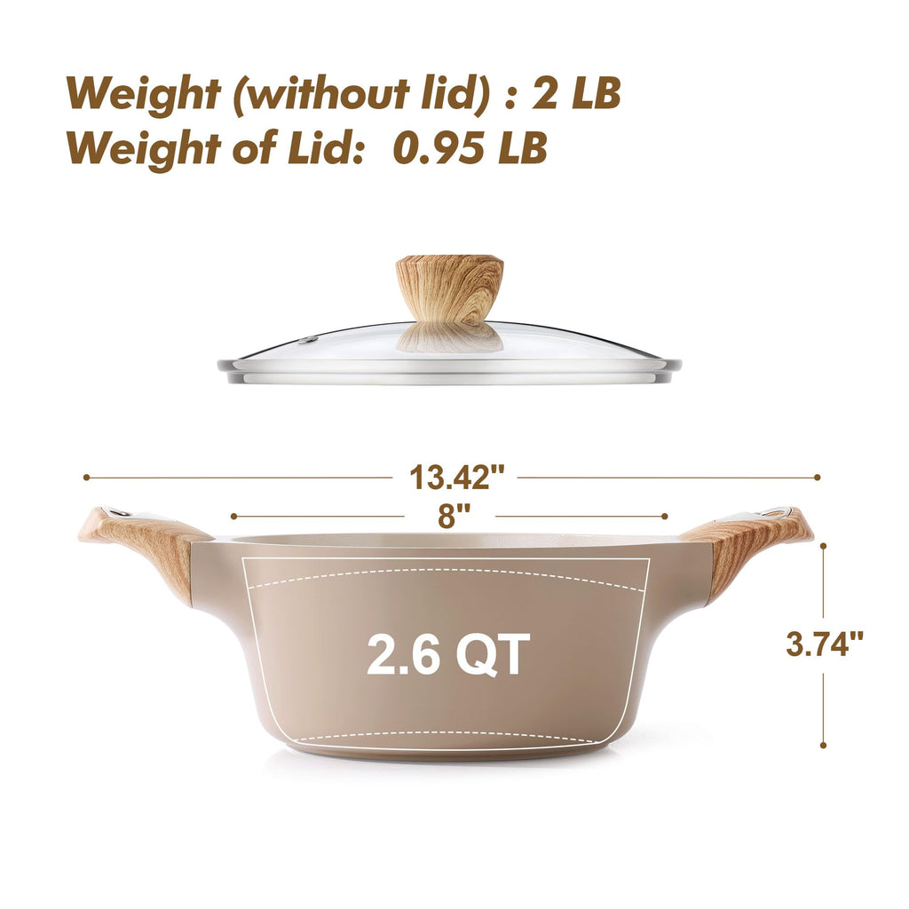 SENSARTE Nonstick Stock Pot with Lid, 2.6/4.5/6.6 QT Soup Pot Casserole Pot, Healthy Pasta Pot, Large Deep Cooking Pot, Big Sauce Pot Stew Pot, Induction Compatible, PFOA PFOS APEO Free, Black