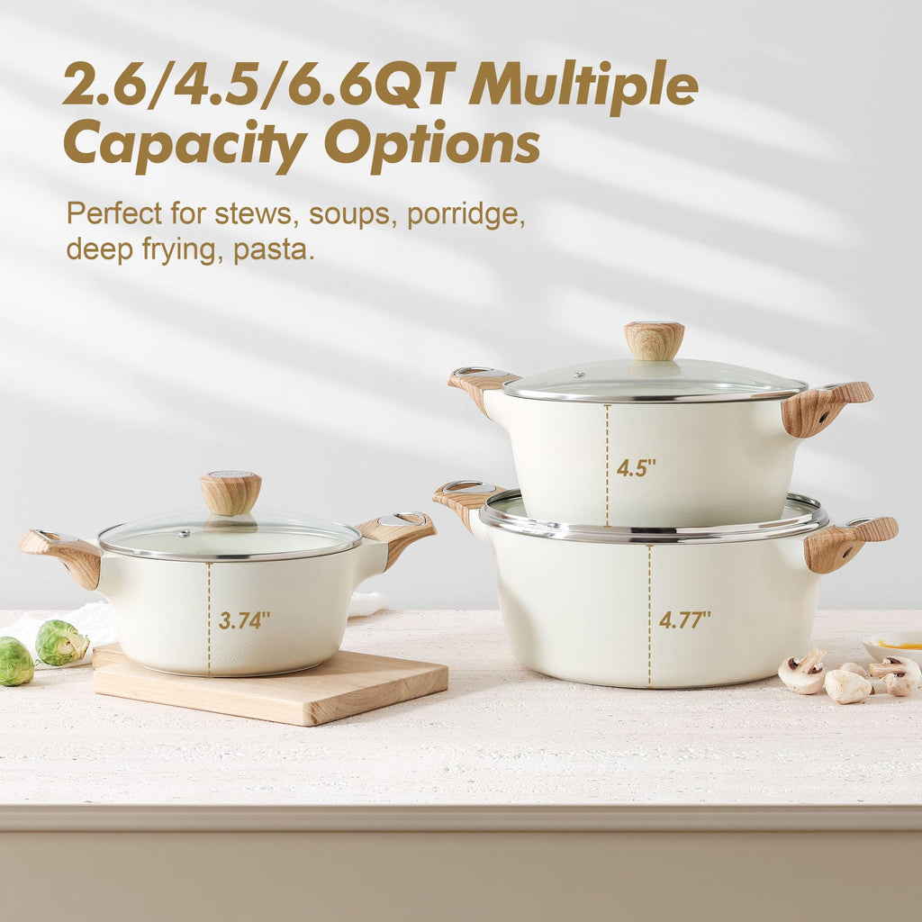 SENSARTE Nonstick Stock Pot with Lid, 2.6/4.5/6.6 QT Soup Pot Casserole Pot, Healthy Pasta Pot, Large Deep Cooking Pot, Big Sauce Pot Stew Pot, Induction Compatible, PFOA PFOS APEO Free, Black