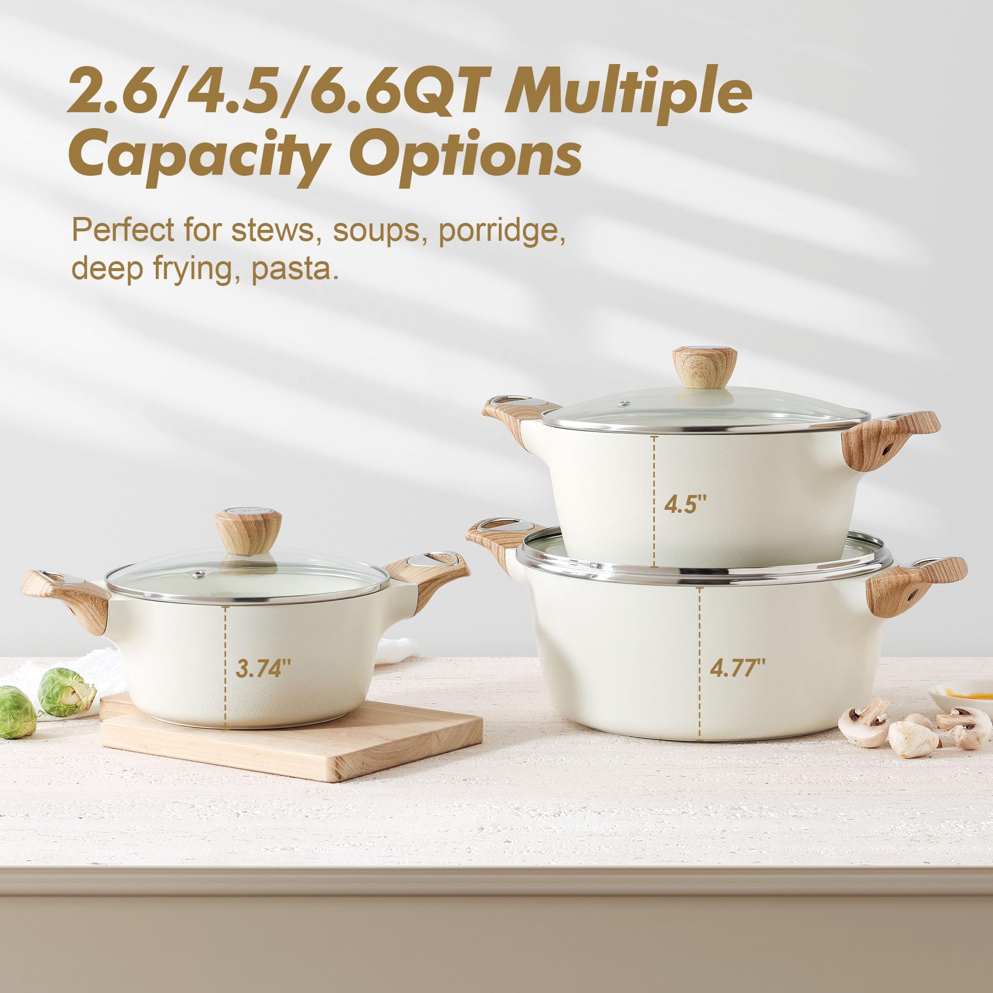 SENSARTE Nonstick Stock Pot with Lid, 2.6/4.5/6.6 QT Soup Pot Casserole Pot, Healthy Pasta Pot, Large Deep Cooking Pot, Big Sauce Pot Stew Pot, Induction Compatible, PFOA PFOS APEO Free, Black