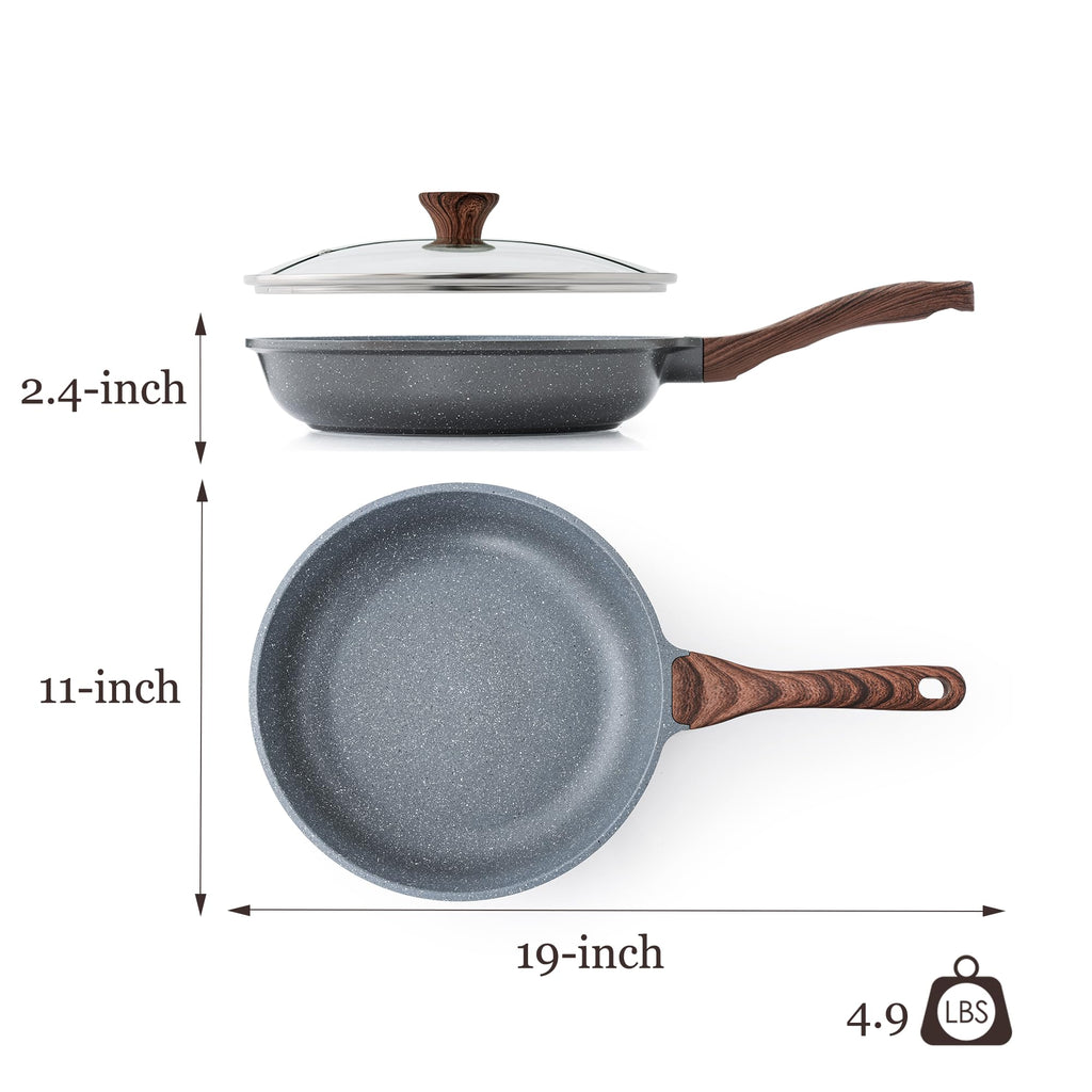 SENSARTE Nonstick Ceramic Frying Pan Skillet with Lid, 11 Inch Omelet Pan, Healthy Non Toxic Chefs Pan, Induction Compatible Egg Pan with Heat Resistant Handle, Free of Intentionally Added PFAS/PTFE