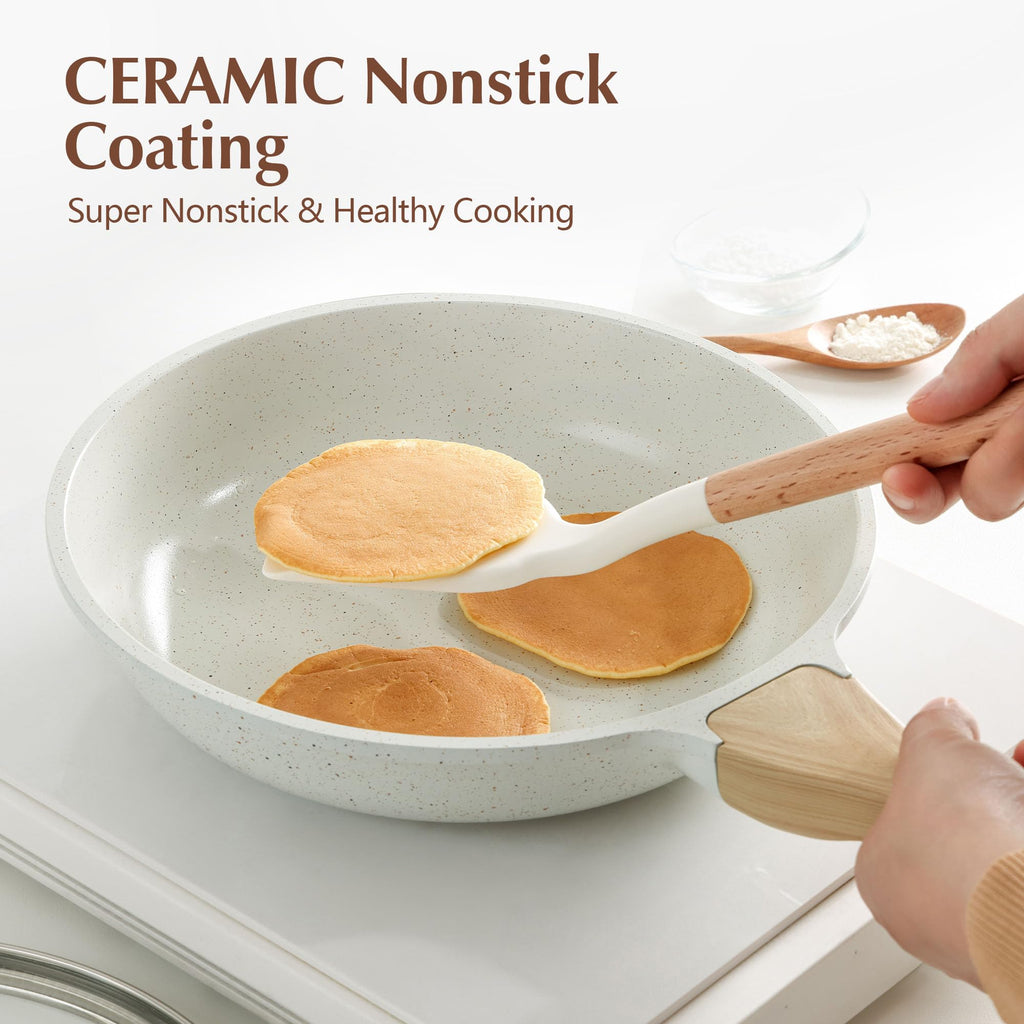 SENSARTE Nonstick Ceramic Frying Pan Skillet with Lid, 11 Inch Omelet Pan, Healthy Non Toxic Chefs Pan, Induction Compatible Egg Pan with Heat Resistant Handle, Free of Intentionally Added PFAS/PTFE