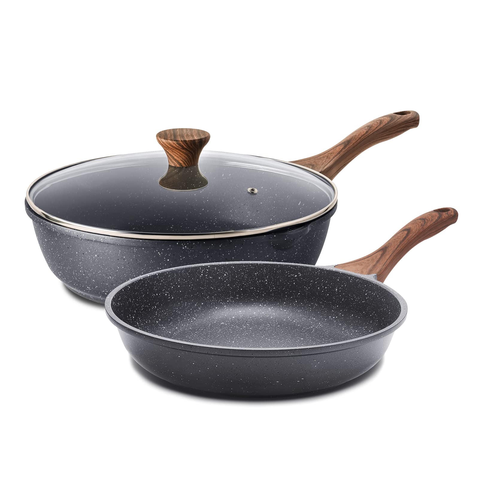 SENSARTE Nonstick Frying Pan Skillets, Swiss Granite Coating Omelette Pans, Healthy Cookware Chef's Pan, Free of Intentionally Added PFOA (8+11Inch with Lid)