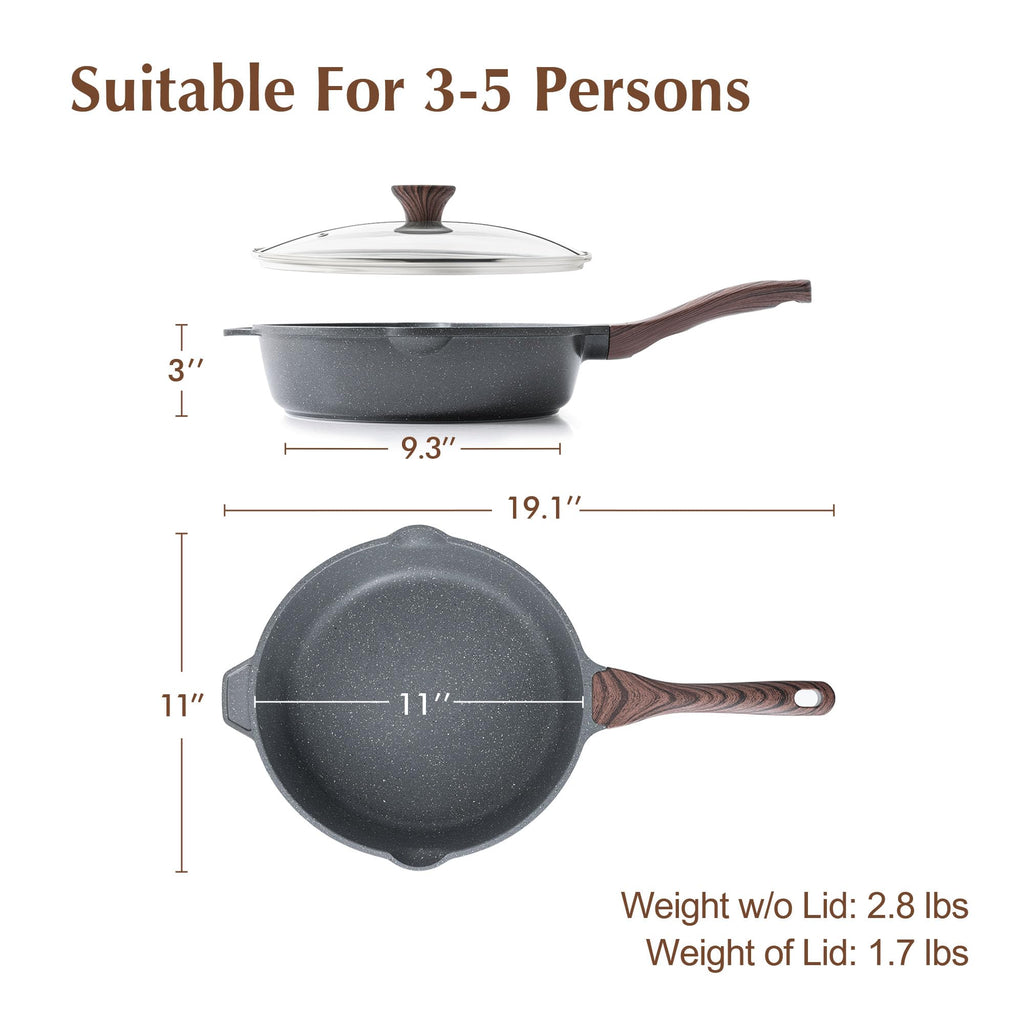 SENSARTE Nonstick Ceramic Sauté Pan 11-Inch/4.3QT, Non-toxic Deep Frying Pan Skillet with Lid, Healthy Jumbo Cooker, Stay Cool Handle, Induction Compatible, PFOA & PFAS Free