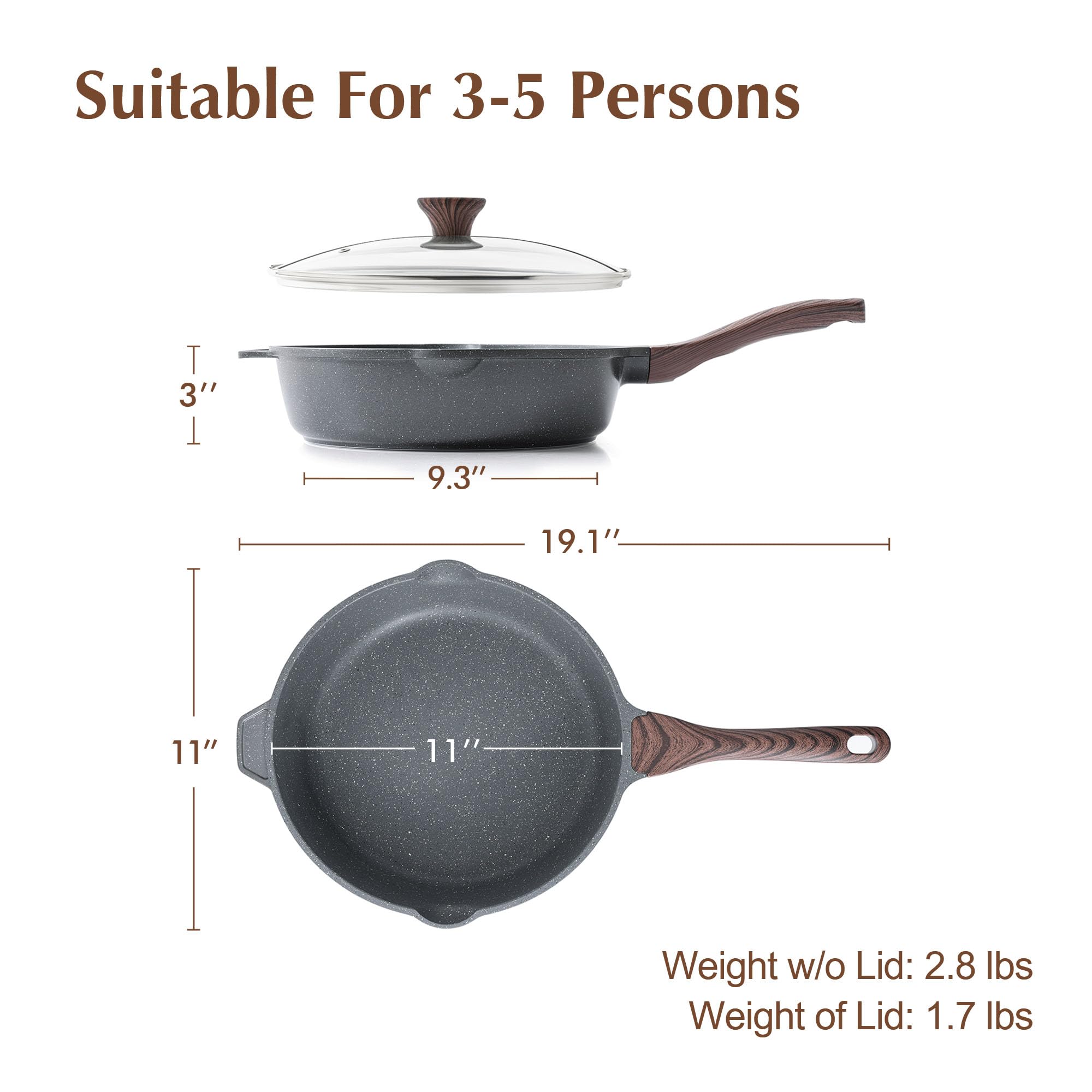 SENSARTE Nonstick Ceramic Sauté Pan 11-Inch/4.3QT, Non-toxic Deep Frying Pan Skillet with Lid, Healthy Jumbo Cooker, Stay Cool Handle, Induction Compatible, PFOA & PFAS Free