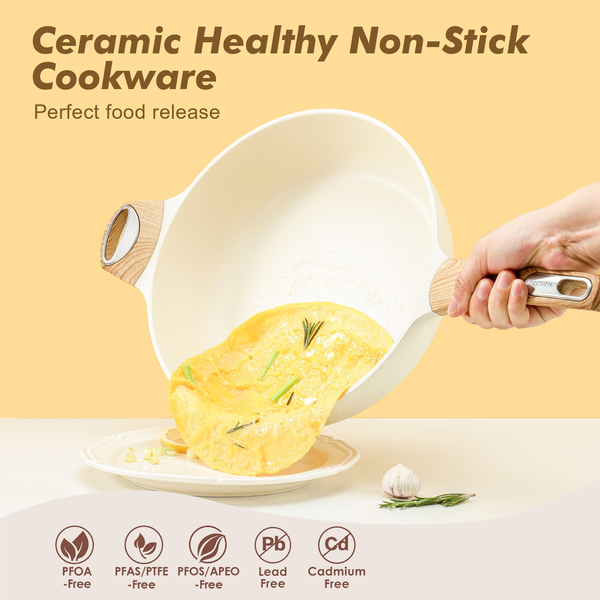 SENSARTE Ceramic Nonstick Frying Pan Skillet with Lid, 12 Inch Large Deep Frying Pan, 5 Qt Saute Pan, Induction Pan, Healthy Non Toxic Cooking Pan with Helper Handle, PFOA PFAS PTFE Free