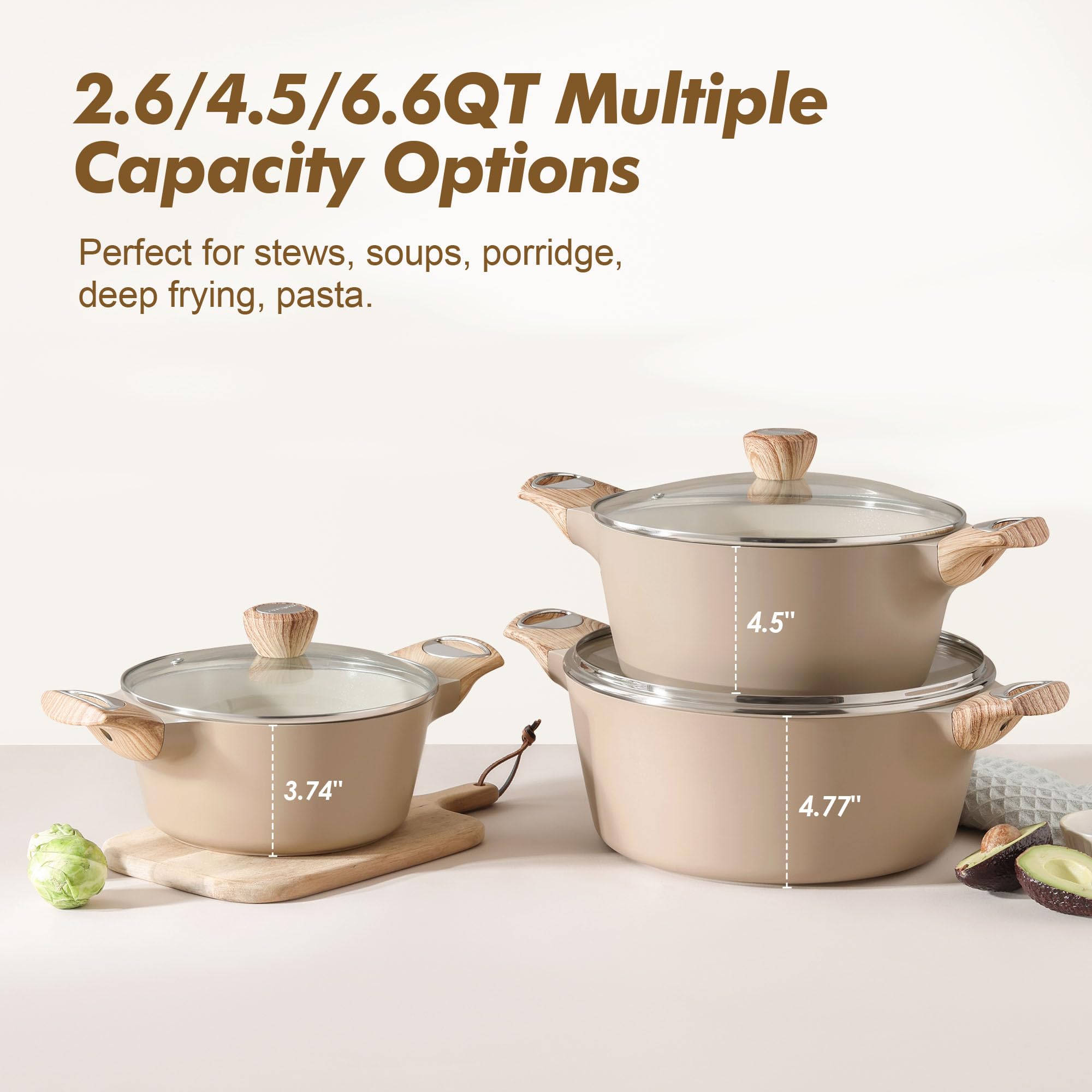 SENSARTE Nonstick Stock Pot with Lid, 2.6/4.5/6.6 QT Soup Pot Casserole Pot, Healthy Pasta Pot, Large Deep Cooking Pot, Big Sauce Pot Stew Pot, Induction Compatible, PFOA PFOS APEO Free, Black