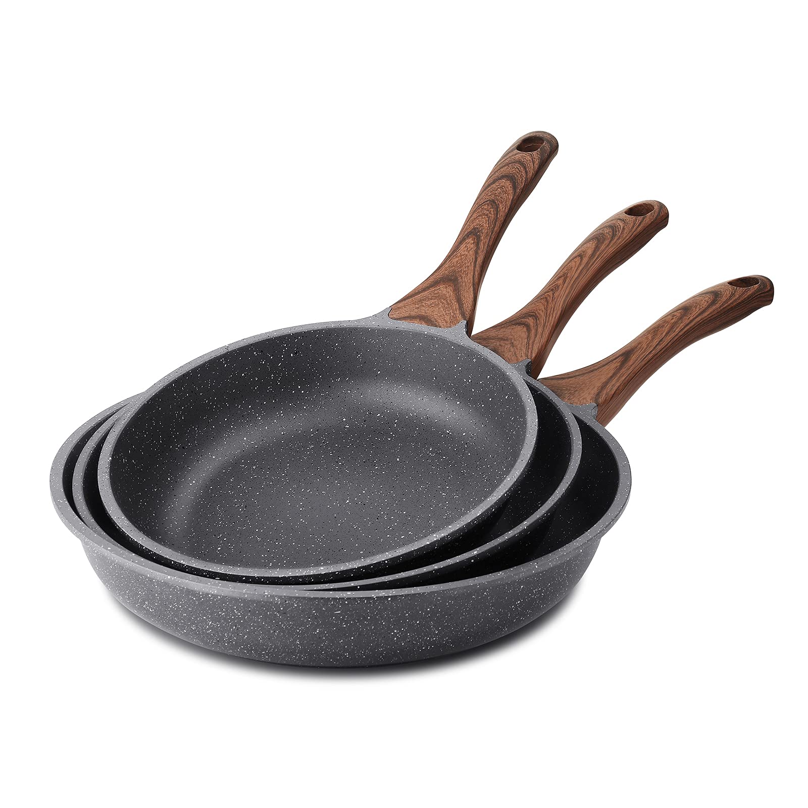 SENSARTE Nonstick Frying Pan Skillets, Swiss Granite Coating Omelette Pans, Healthy Cookware Chef's Pan, Free of Intentionally Added PFOA (8+11Inch with Lid)