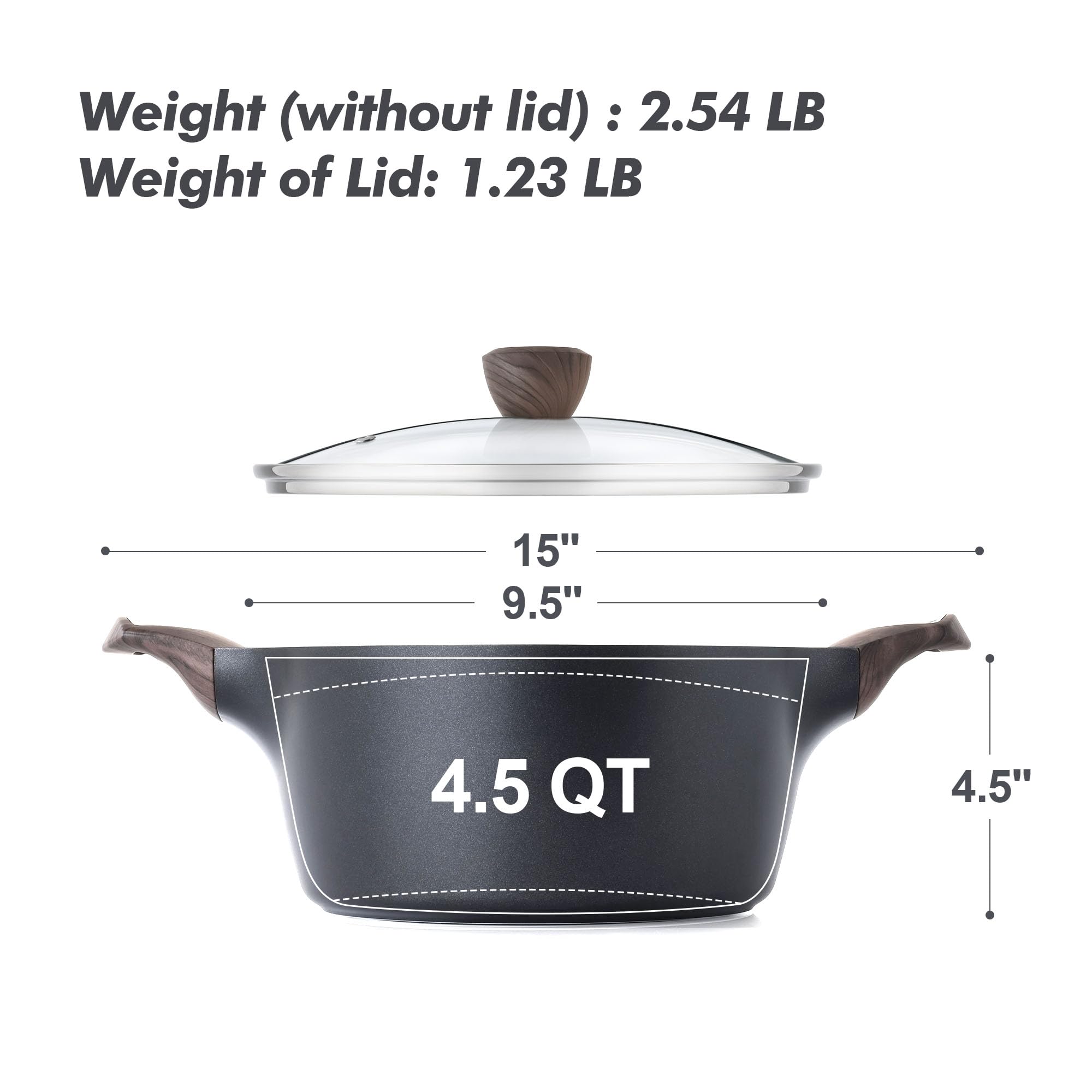 SENSARTE Nonstick Stock Pot with Lid, 2.6/4.5/6.6 QT Soup Pot Casserole Pot, Healthy Pasta Pot, Large Deep Cooking Pot, Big Sauce Pot Stew Pot, Induction Compatible, PFOA PFOS APEO Free, Black