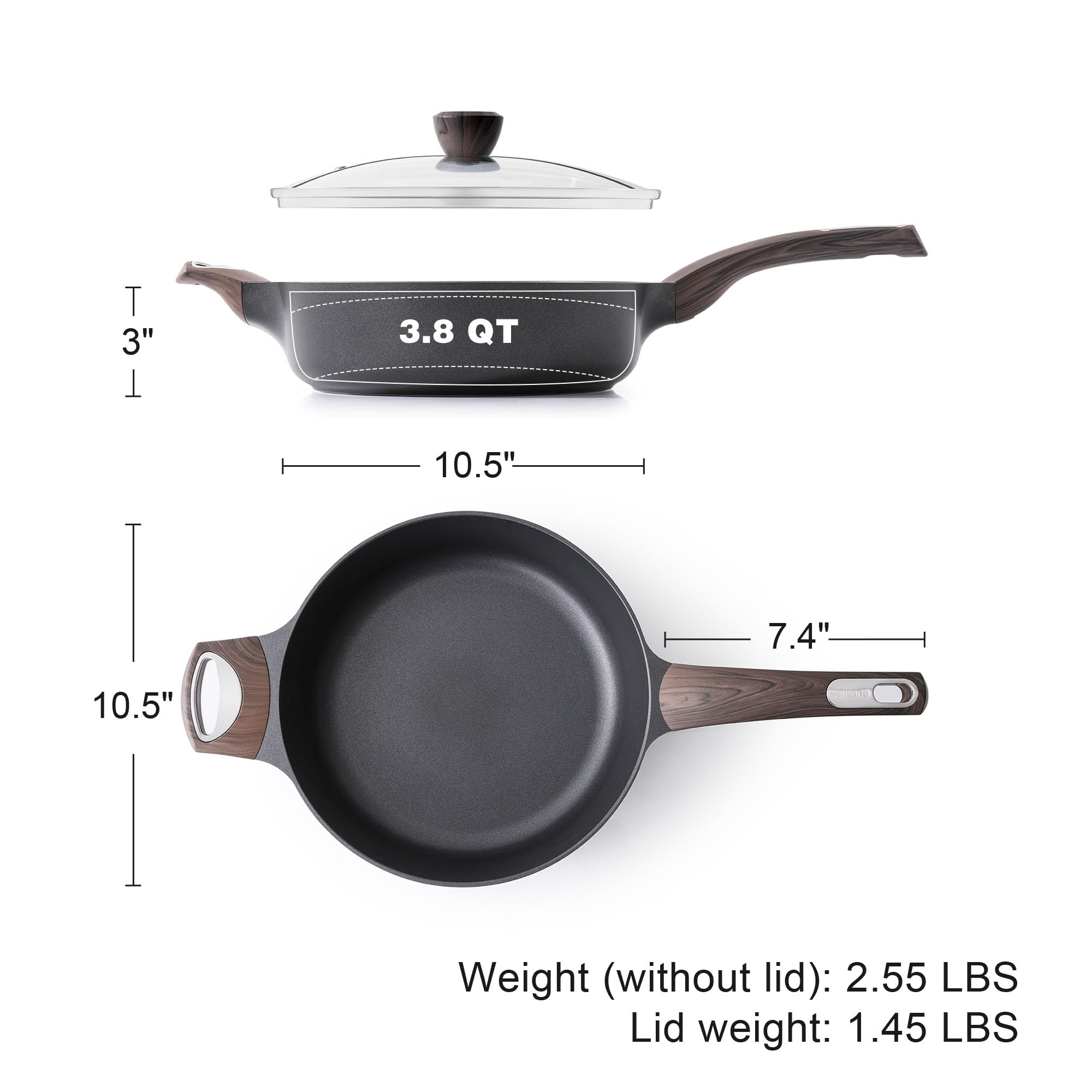 SENSARTE Ceramic Nonstick Frying Pan Skillet with Lid, 12 Inch Large Deep Frying Pan, 5 Qt Saute Pan, Induction Pan, Healthy Non Toxic Cooking Pan with Helper Handle, PFOA PFAS PTFE Free