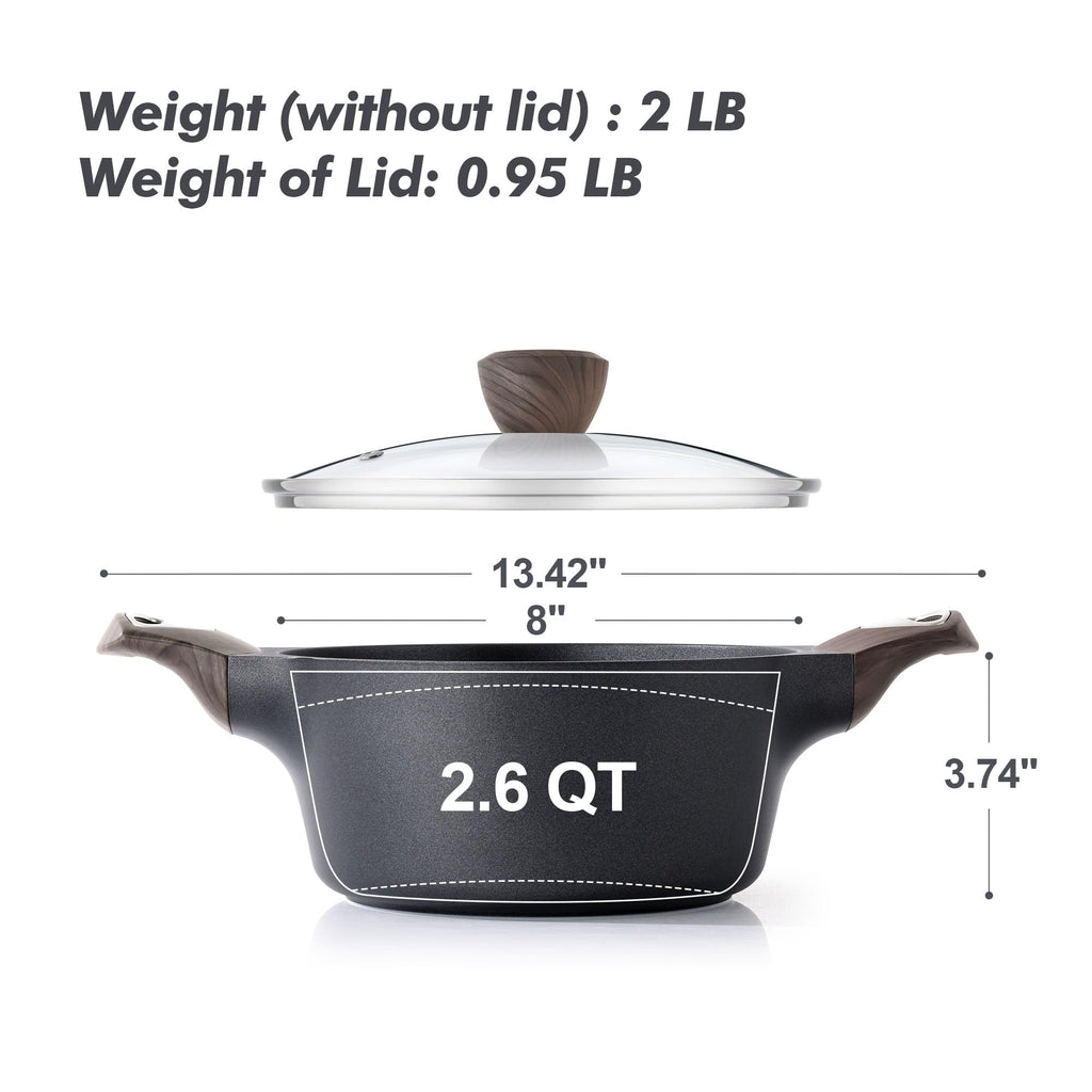 SENSARTE Nonstick Stock Pot with Lid, 2.6/4.5/6.6 QT Soup Pot Casserole Pot, Healthy Pasta Pot, Large Deep Cooking Pot, Big Sauce Pot Stew Pot, Induction Compatible, PFOA PFOS APEO Free, Black