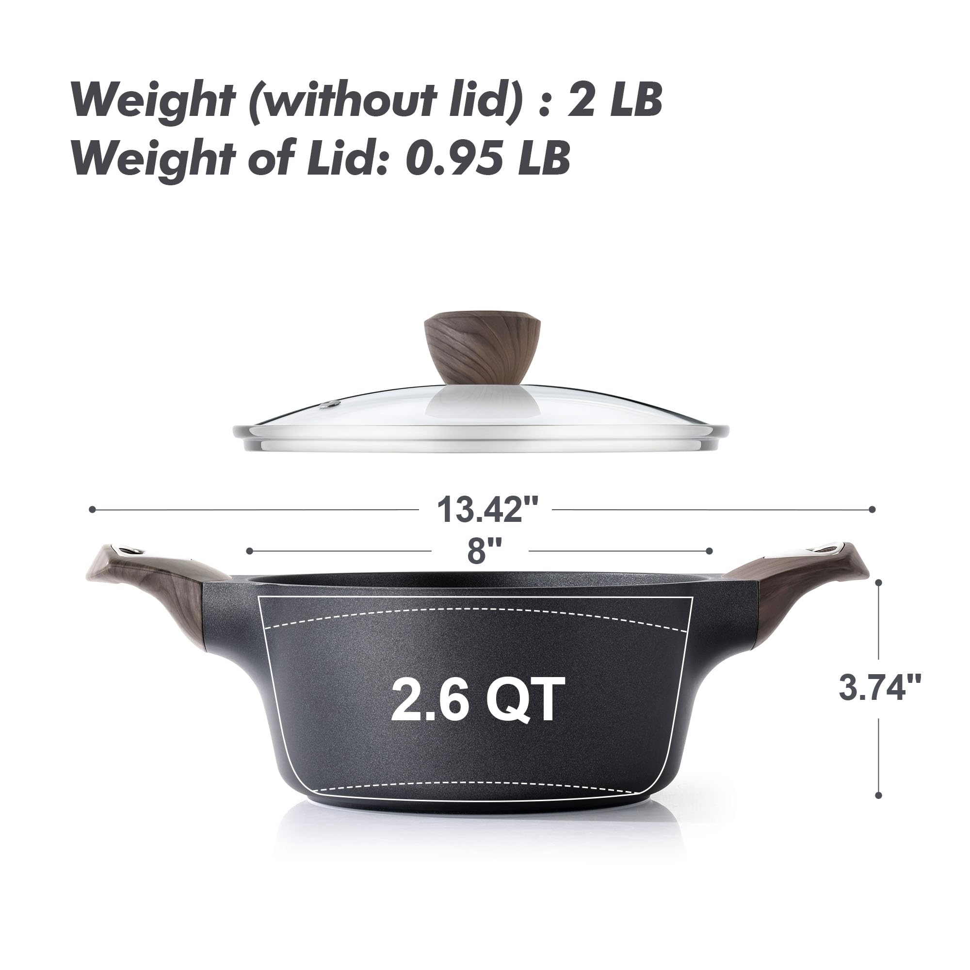 SENSARTE Nonstick Stock Pot with Lid, 2.6/4.5/6.6 QT Soup Pot Casserole Pot, Healthy Pasta Pot, Large Deep Cooking Pot, Big Sauce Pot Stew Pot, Induction Compatible, PFOA PFOS APEO Free, Black
