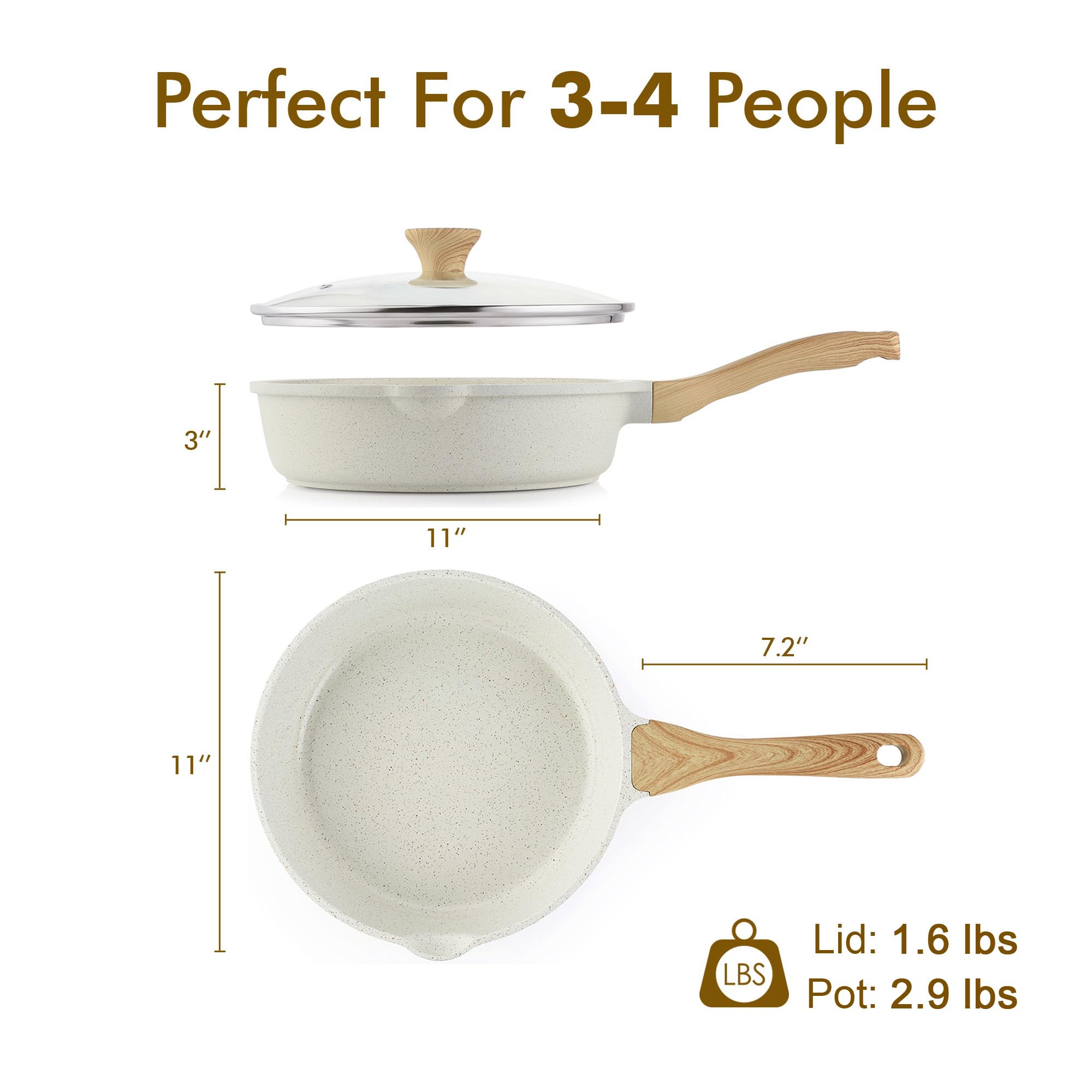 SENSARTE Nonstick Ceramic Sauté Pan 11-Inch/4.3QT, Non-toxic Deep Frying Pan Skillet with Lid, Healthy Jumbo Cooker, Stay Cool Handle, Induction Compatible, PFOA & PFAS Free
