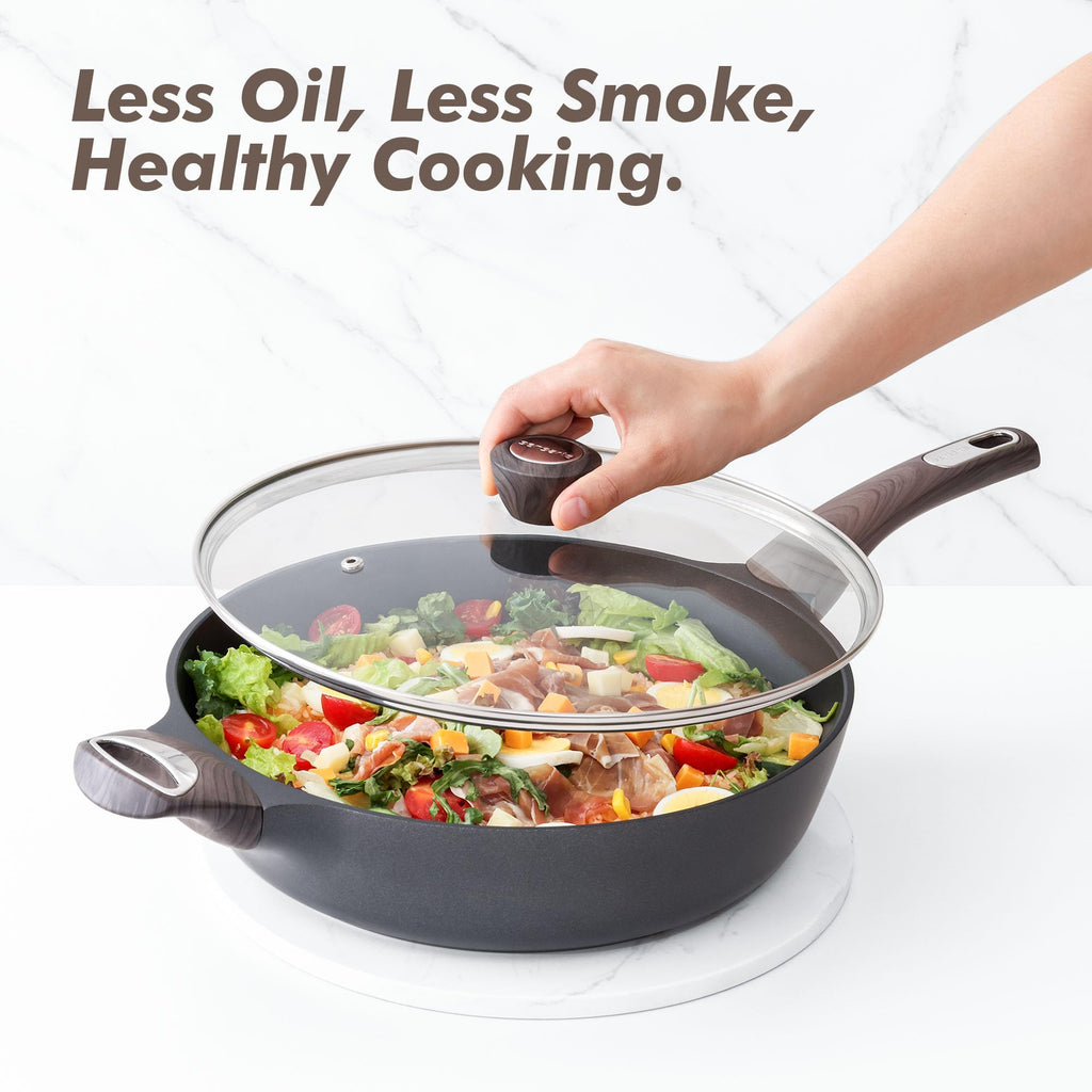 SENSARTE Ceramic Nonstick Frying Pan Skillet with Lid, 12 Inch Large Deep Frying Pan, 5 Qt Saute Pan, Induction Pan, Healthy Non Toxic Cooking Pan with Helper Handle, PFOA PFAS PTFE Free