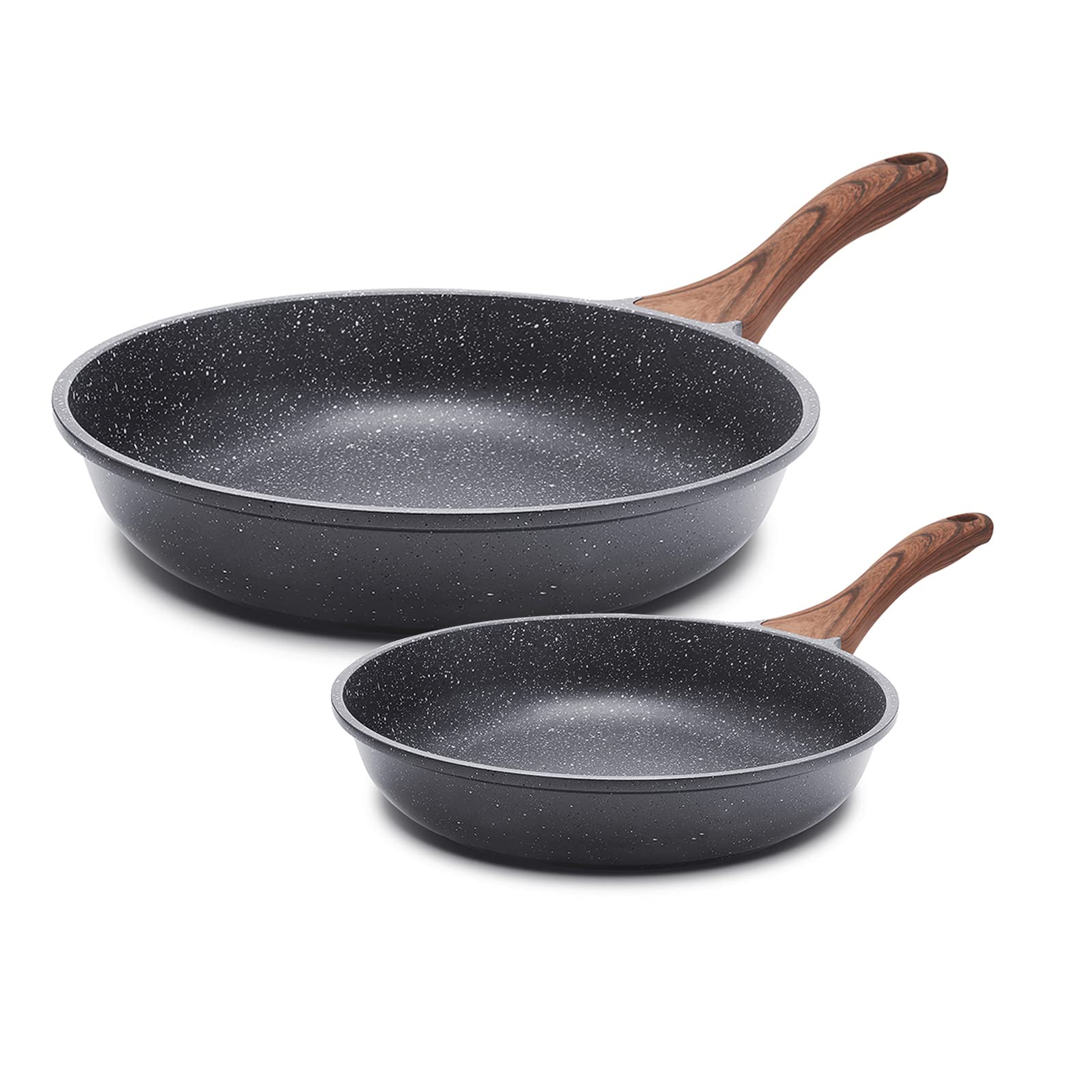 SENSARTE Nonstick Frying Pan Skillets, Swiss Granite Coating Omelette Pans, Healthy Cookware Chef's Pan, Free of Intentionally Added PFOA (8+11Inch with Lid)