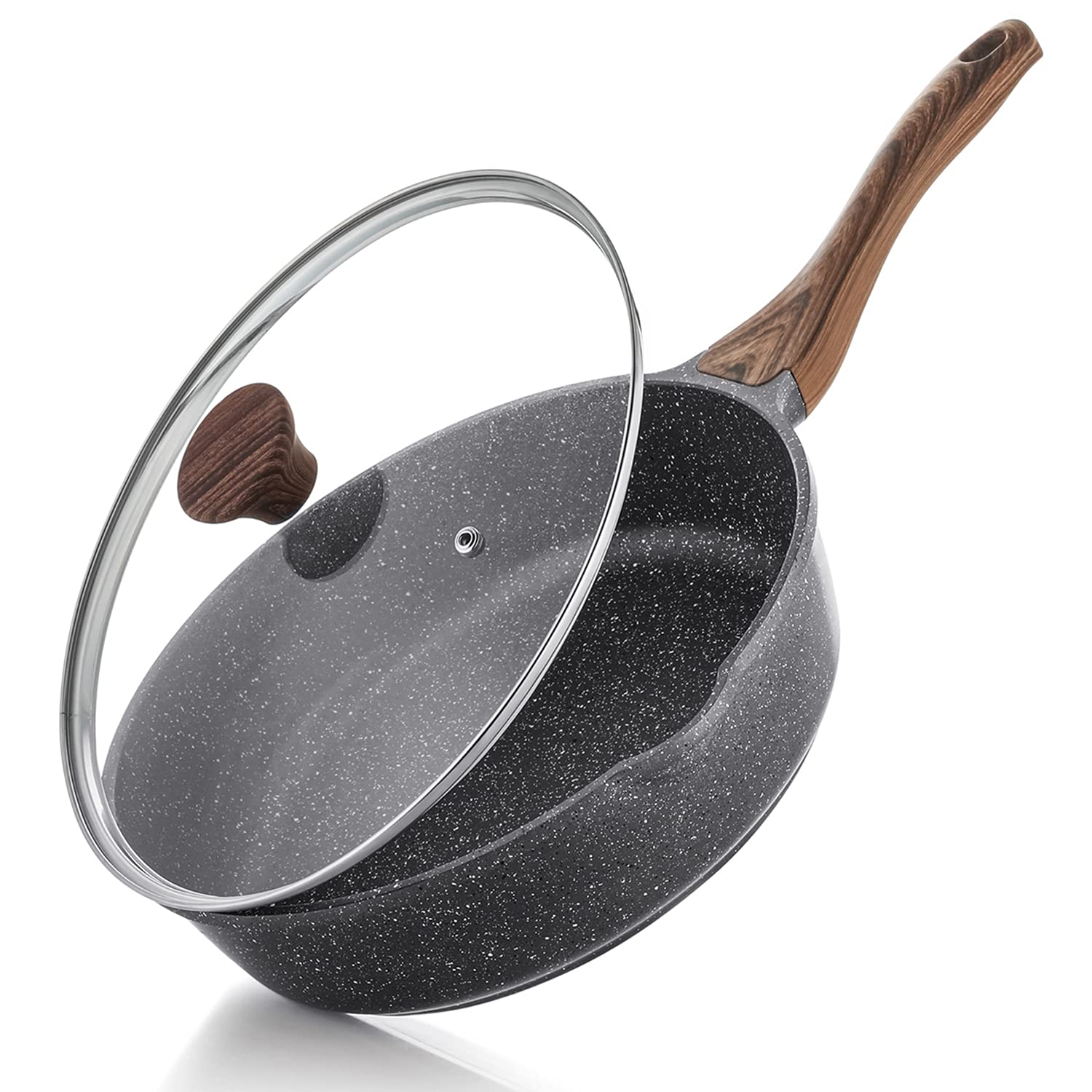 SENSARTE Nonstick Ceramic Sauté Pan 11-Inch/4.3QT, Non-toxic Deep Frying Pan Skillet with Lid, Healthy Jumbo Cooker, Stay Cool Handle, Induction Compatible, PFOA & PFAS Free