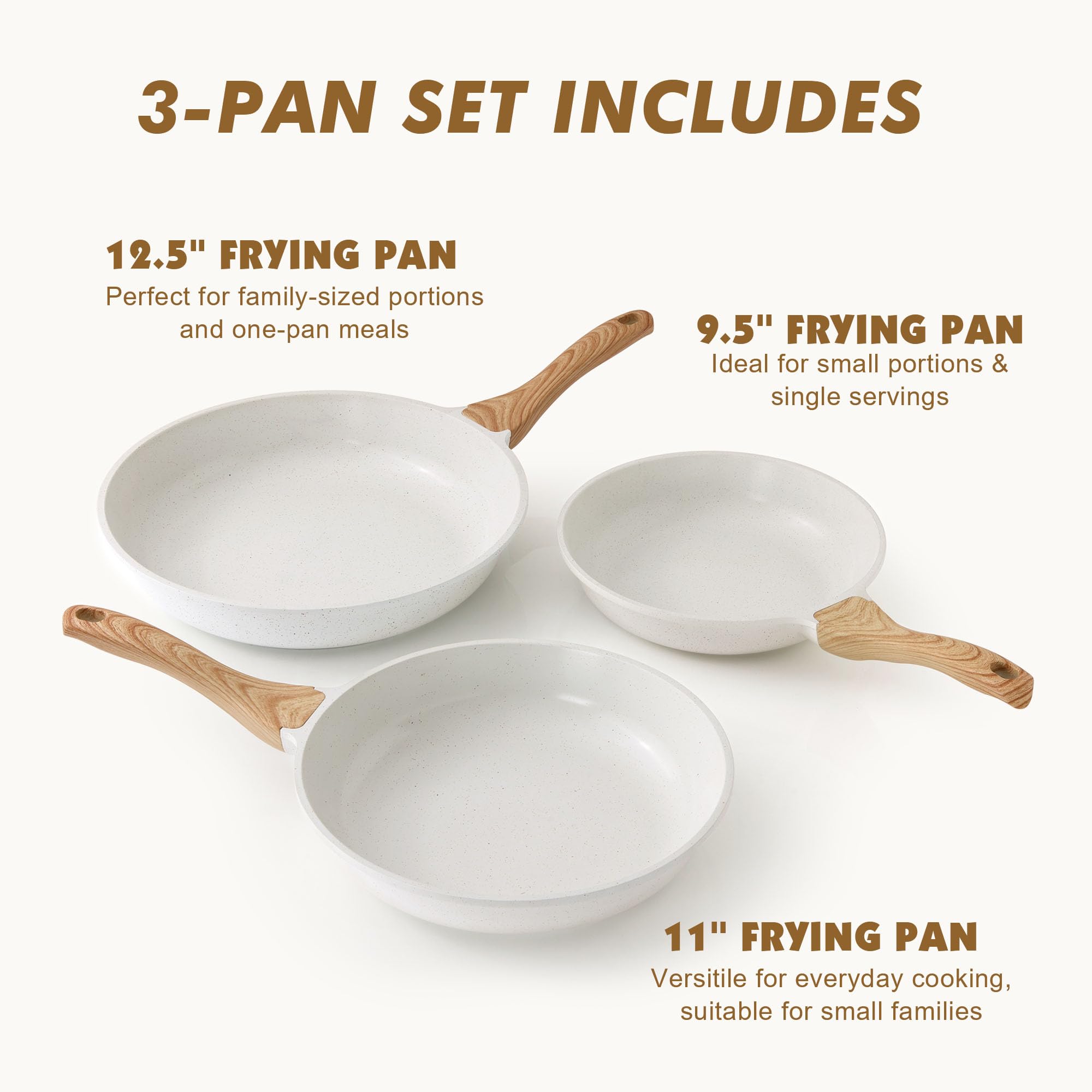 SENSARTE Nonstick Frying Pan Skillets, Swiss Granite Coating Omelette Pans, Healthy Cookware Chef's Pan, Free of Intentionally Added PFOA (8+11Inch with Lid)