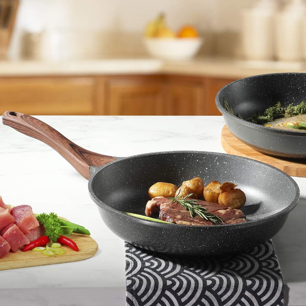 SENSARTE Nonstick Frying Pan Skillet, Swiss Granite Coating Omelette Pan, Healthy Stone Cookware Chef's Pan, PFOA Free (9.5+11 Inch)