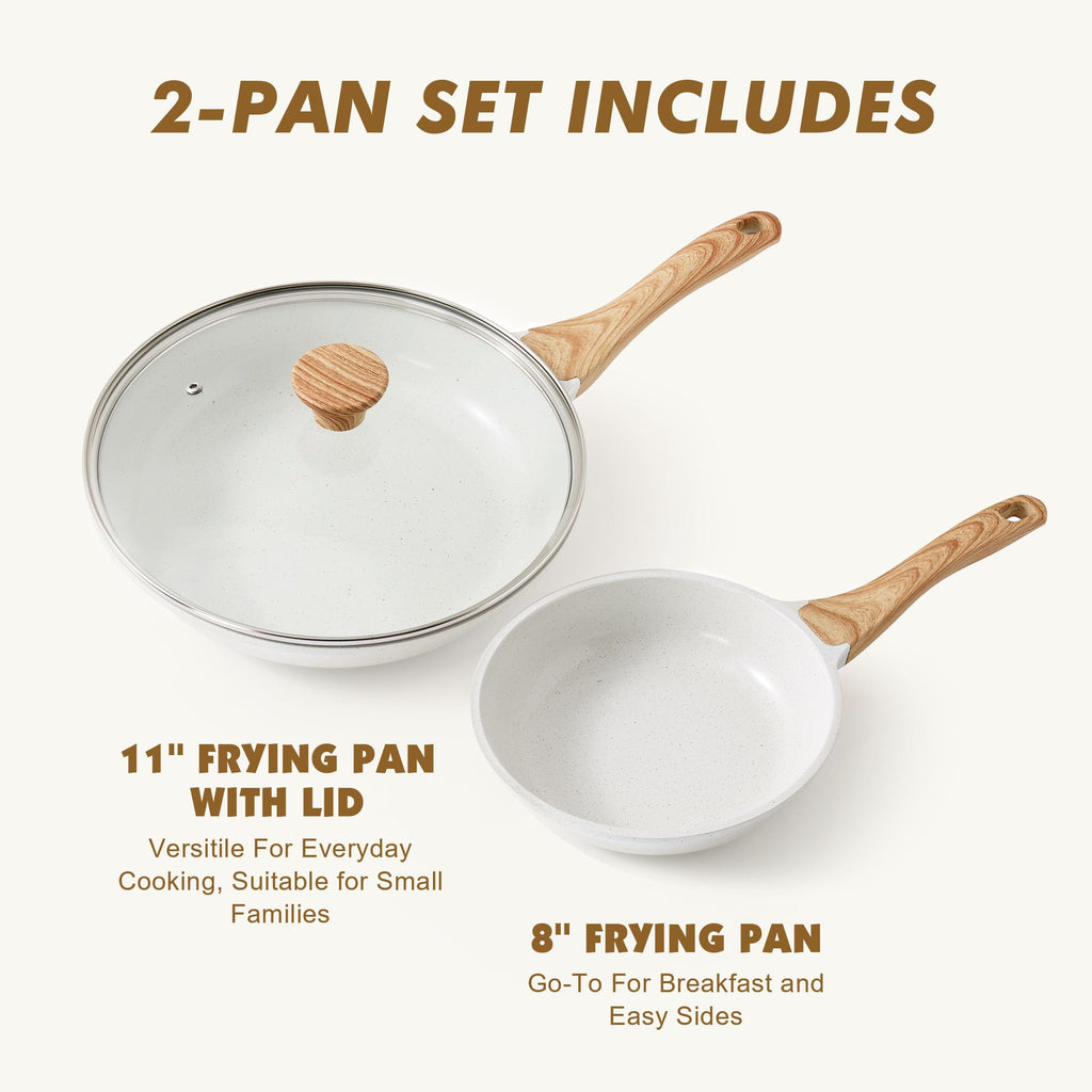 SENSARTE Nonstick Frying Pan Skillets, Swiss Granite Coating Omelette Pans, Healthy Cookware Chef's Pan, Free of Intentionally Added PFOA (8+11Inch with Lid)