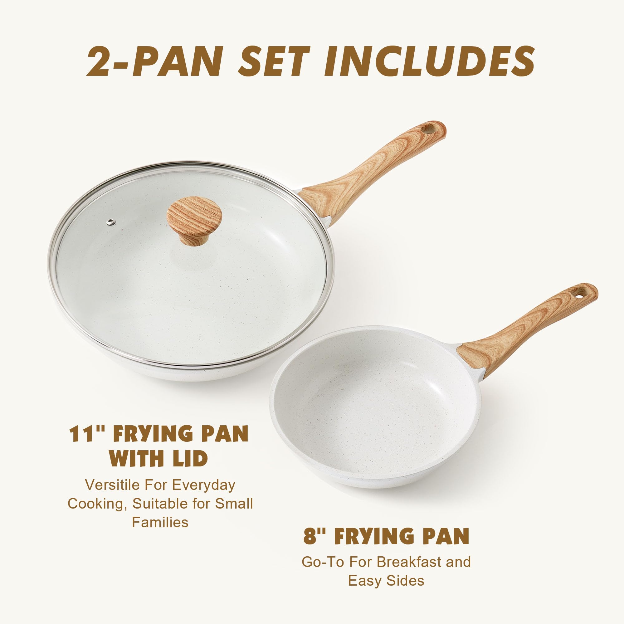 SENSARTE Nonstick Frying Pan Skillets, Swiss Granite Coating Omelette Pans, Healthy Cookware Chef's Pan, Free of Intentionally Added PFOA (8+11Inch with Lid)