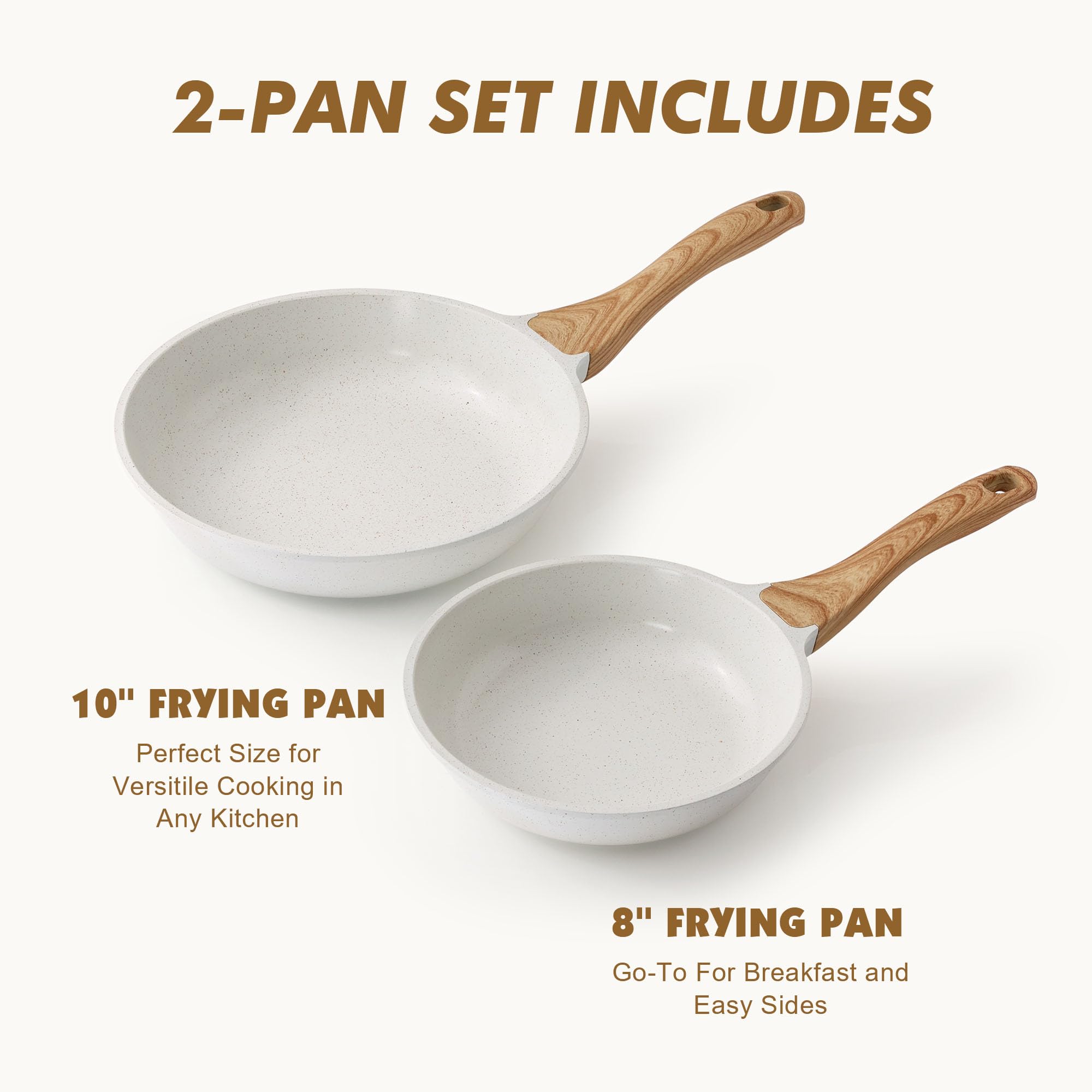 SENSARTE Nonstick Frying Pan Skillets, Swiss Granite Coating Omelette Pans, Healthy Cookware Chef's Pan, Free of Intentionally Added PFOA (8+11Inch with Lid)