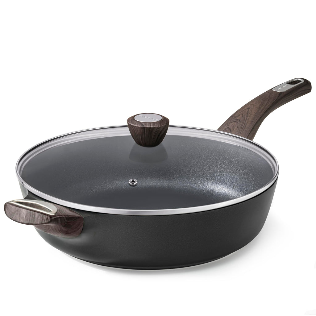 SENSARTE Ceramic Nonstick Frying Pan Skillet with Lid, 12 Inch Large Deep Frying Pan, 5 Qt Saute Pan, Induction Pan, Healthy Non Toxic Cooking Pan with Helper Handle, PFOA PFAS PTFE Free