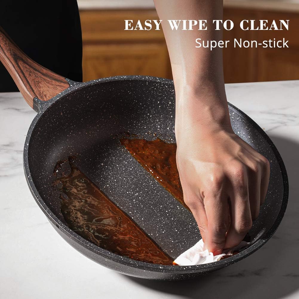 SENSARTE Nonstick Frying Pan Skillet, Swiss Granite Coating Omelette Pan, Healthy Stone Cookware Chef's Pan, PFOA Free (9.5+11 Inch)