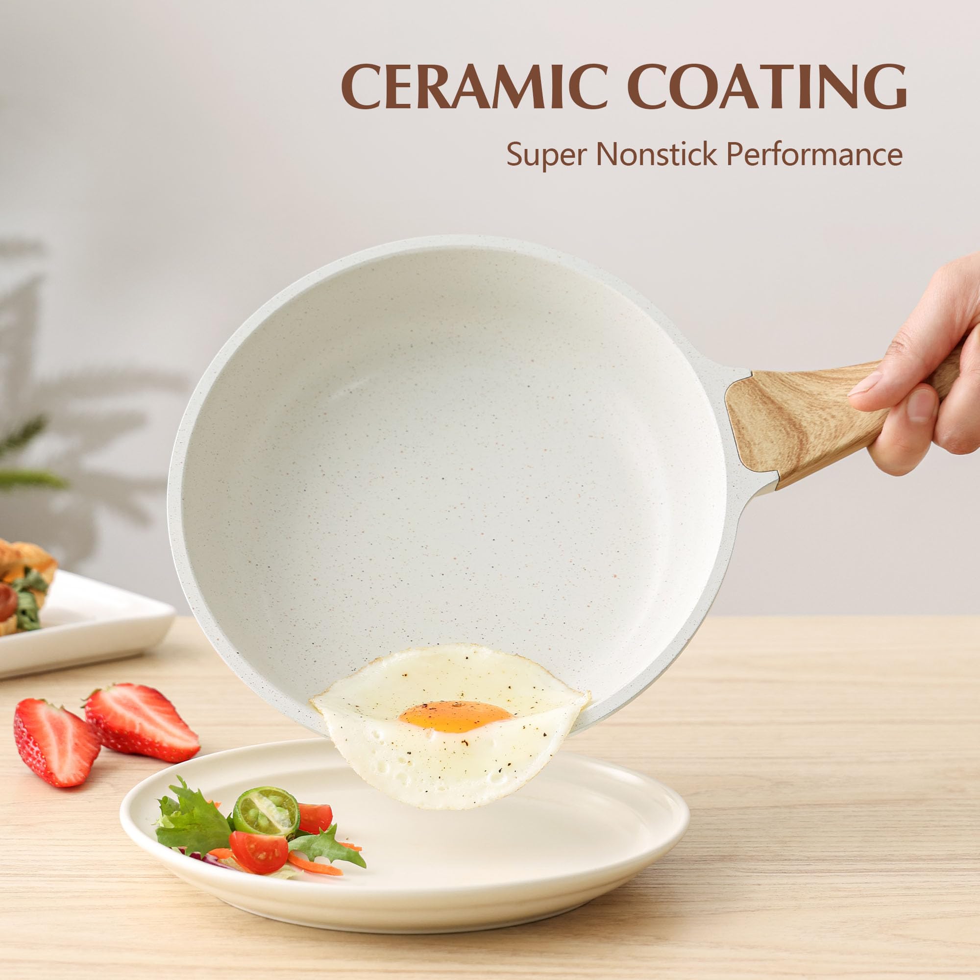 SENSARTE Nonstick Ceramic Frying Pan Skillet with Lid, 11 Inch Omelet Pan, Healthy Non Toxic Chefs Pan, Induction Compatible Egg Pan with Heat Resistant Handle, Free of Intentionally Added PFAS/PTFE