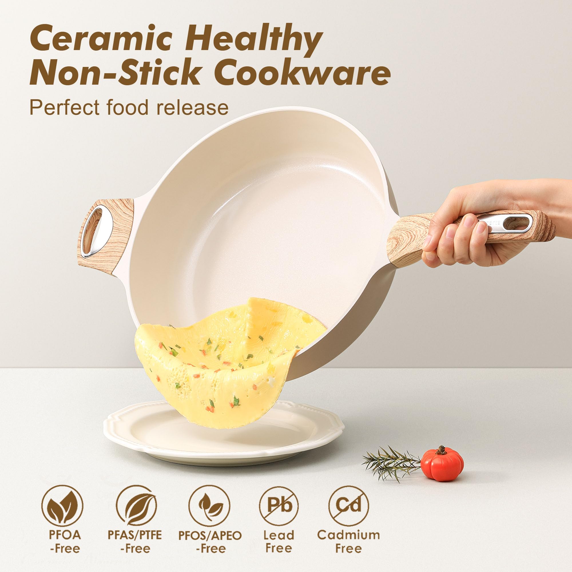 SENSARTE Ceramic Nonstick Frying Pan Skillet with Lid, 12 Inch Large Deep Frying Pan, 5 Qt Saute Pan, Induction Pan, Healthy Non Toxic Cooking Pan with Helper Handle, PFOA PFAS PTFE Free