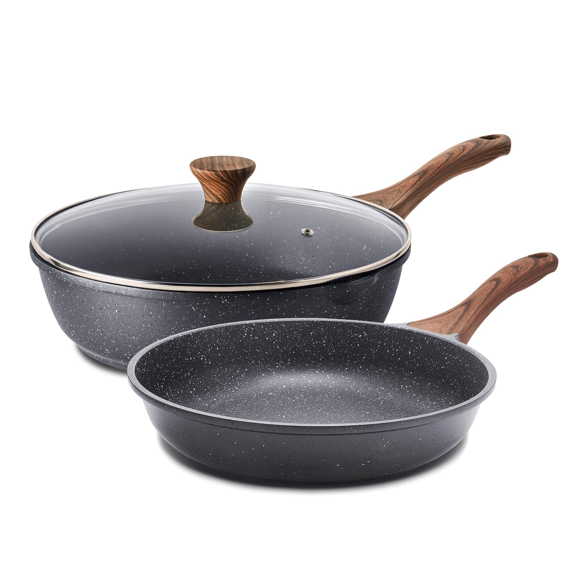 SENSARTE Nonstick Frying Pan Skillets, Swiss Granite Coating Omelette Pans, Healthy Cookware Chef's Pan, Free of Intentionally Added PFOA (8+11Inch with Lid)