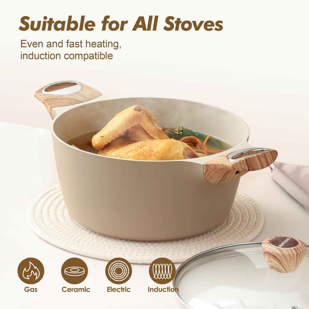 SENSARTE Nonstick Stock Pot with Lid, 2.6/4.5/6.6 QT Soup Pot Casserole Pot, Healthy Pasta Pot, Large Deep Cooking Pot, Big Sauce Pot Stew Pot, Induction Compatible, PFOA PFOS APEO Free, Black